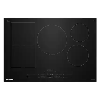 Creating a kitchen layout with the following elements:
- Oven Heat Zone
- Rear Cool Zone
Induction Cooktop with four zones:
- Two large circular zones
- One medium circular zone
- One small circular zone
Controls:
- Temperature and timer settings
- Mode selection (e.g., Simmer, Boil)
- Additional settings and functions
Branding:
- KitchenAid