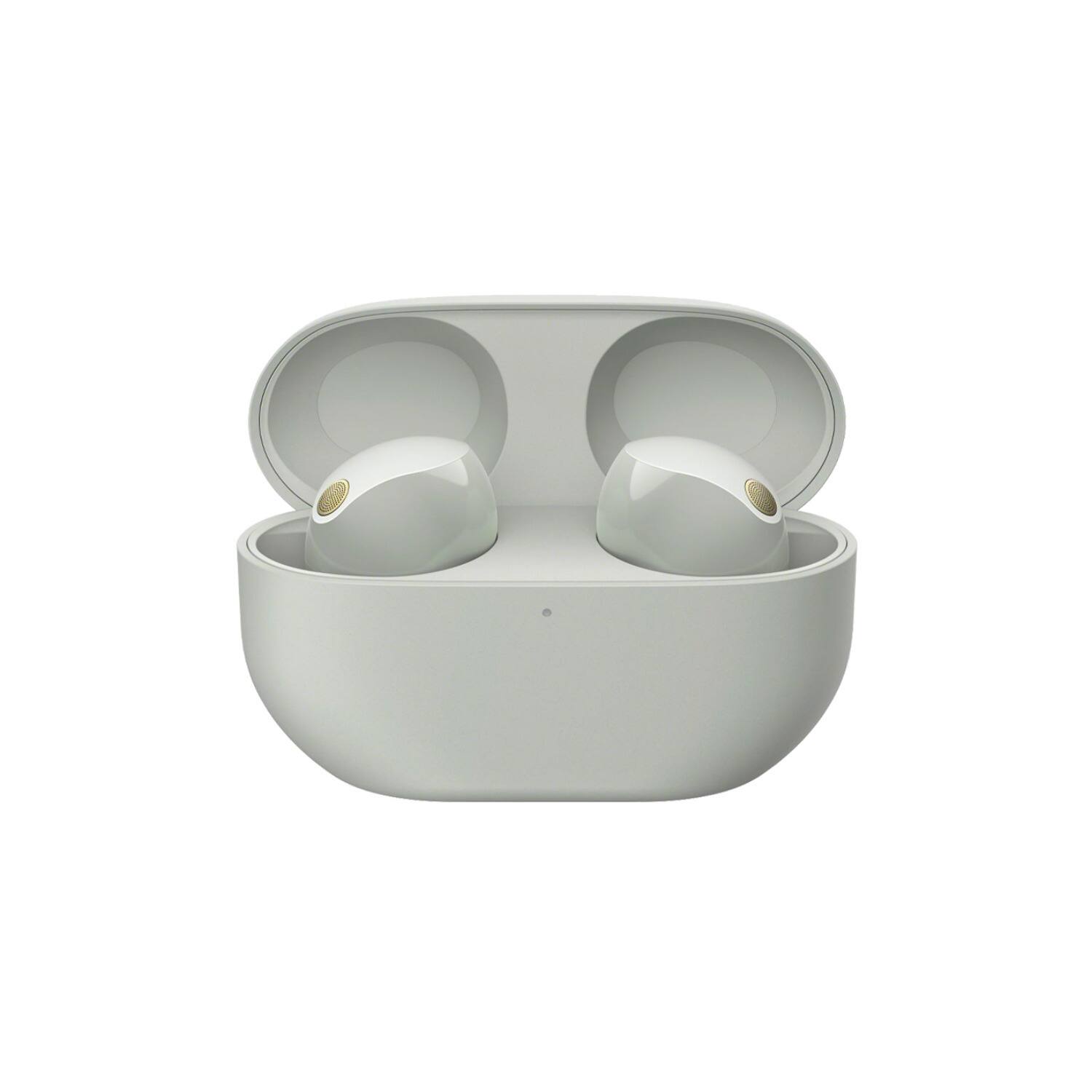 Left. Sony - Sony WF-1000XM5 Truly Wireless Noise Canceling Earbuds (Silver) with Earbud Case - Silver.