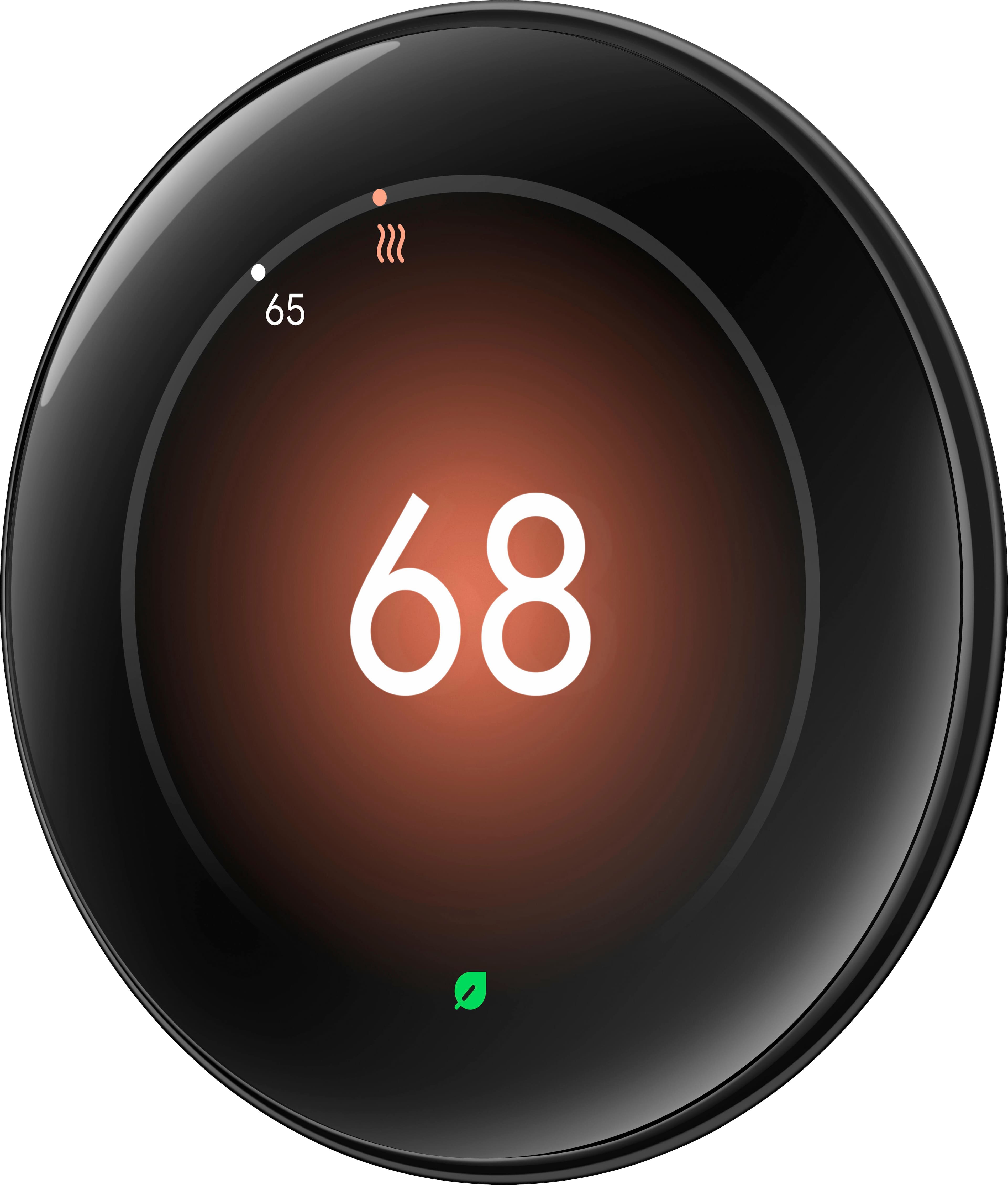 Left. Google - Nest Learning Thermostat (4th gen) with Nest Temperature Sensor (2nd gen) - Polished Obsidian.