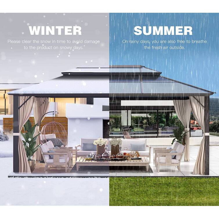 **WINTER**  
Please clear the snow in time to avoid damage to the product on snowy days.

**SUMMER**  
On rainy days, you are also free to breathe the fresh air outside.