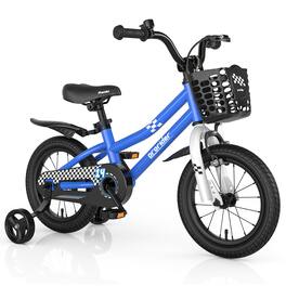 Costway - 14" Kid's Bike with Removable Training Wheels & Basket for 3-5 Years Old - Blue