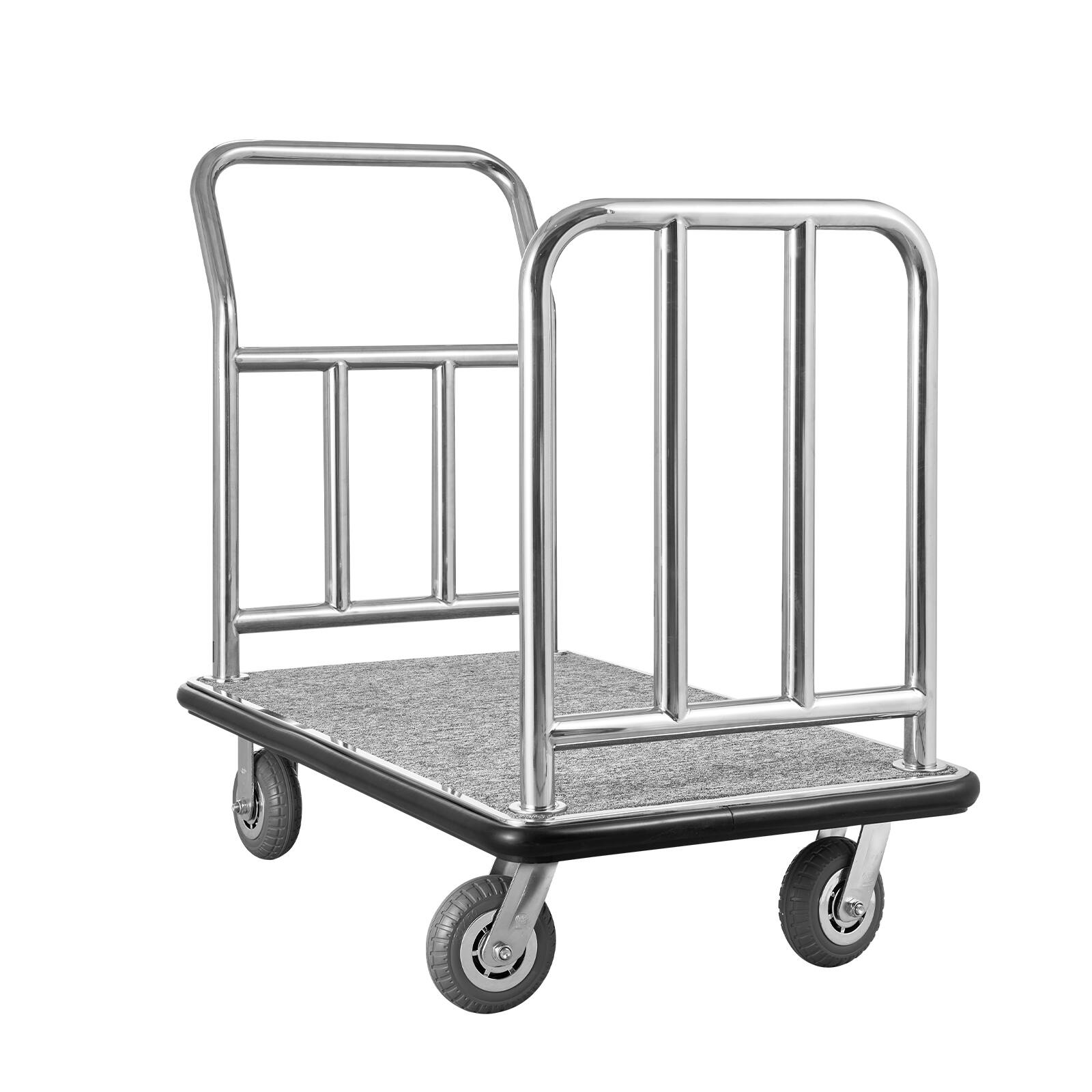 Left. LOVMOR - Hotel Luggage Cart, 750-Lb Platform Truck with Removable Front Frame - Silver.