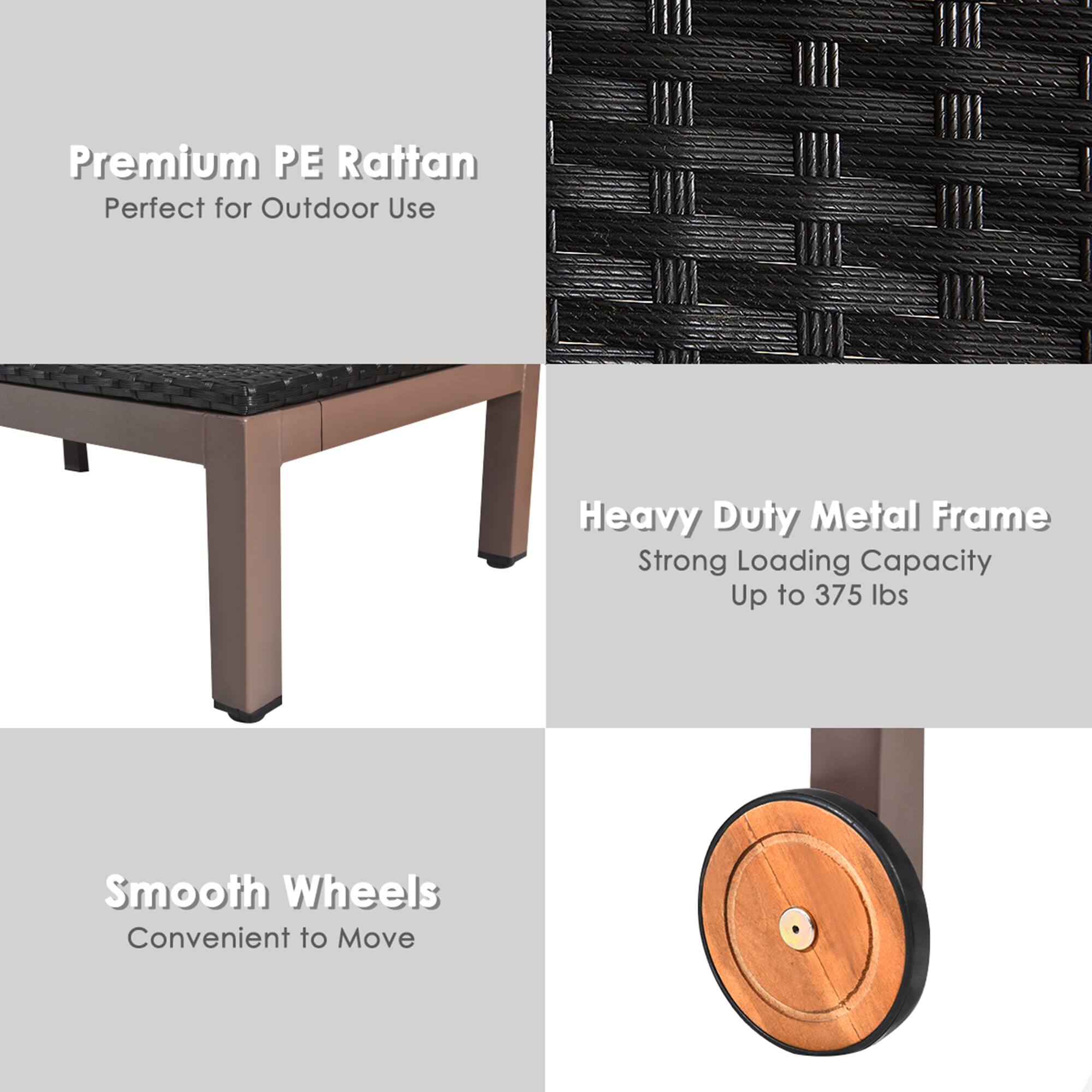 Premium PE Rattan Perfect for Outdoor Use, Heavy Duty Metal Frame Strong Loading Capacity Up to 375 lbs, Smooth Wheels Convenient to Move