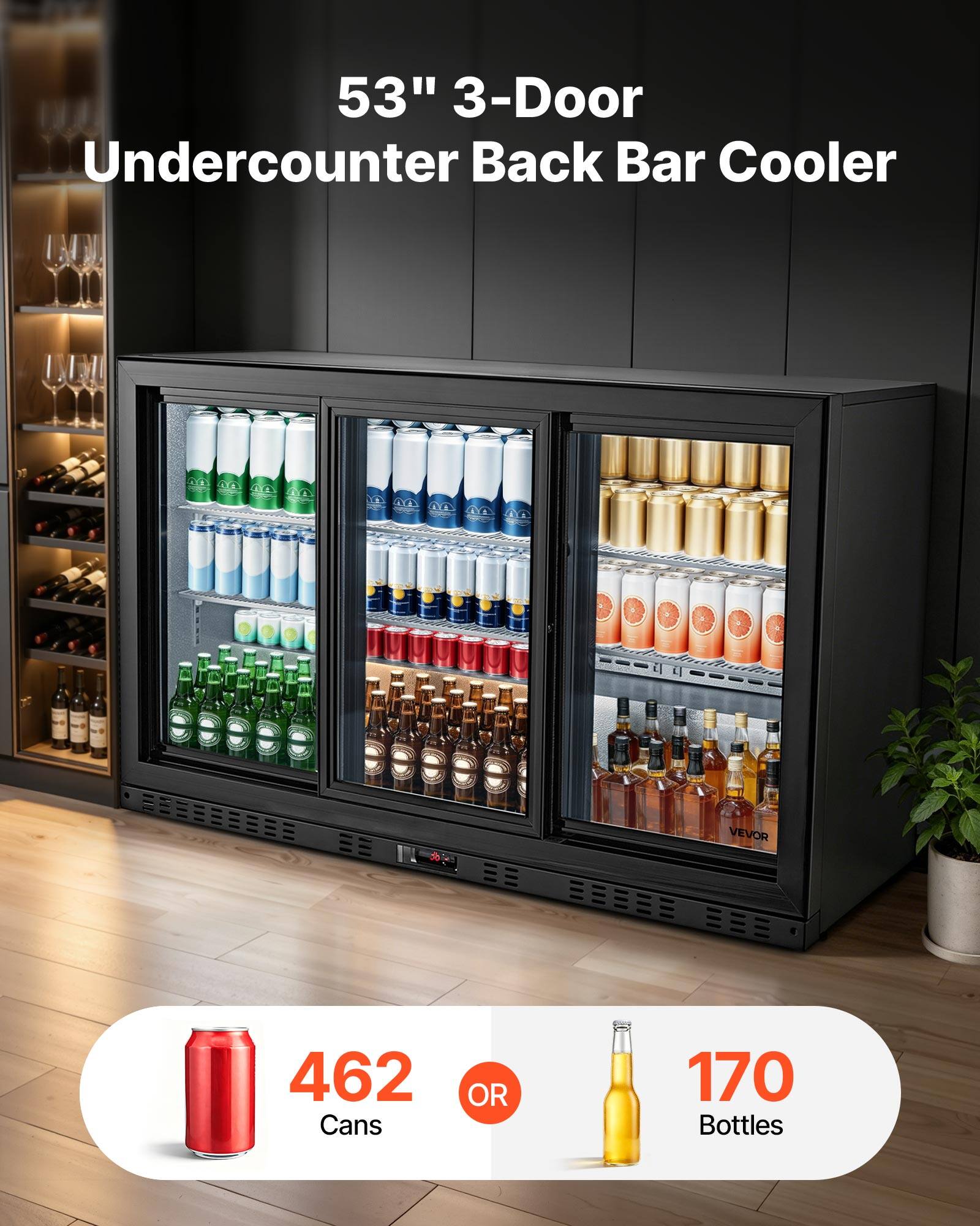 53" 3-Door Undercounter Back Bar Cooler

462 Cans OR 170 Bottles