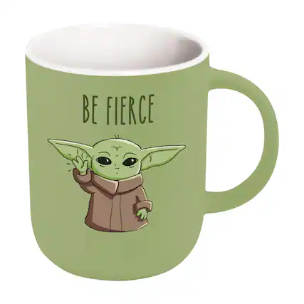 Front. NMR Distribution - Star Wars Grogu "Be Fierce" 16oz Cappucino Mug - Green.