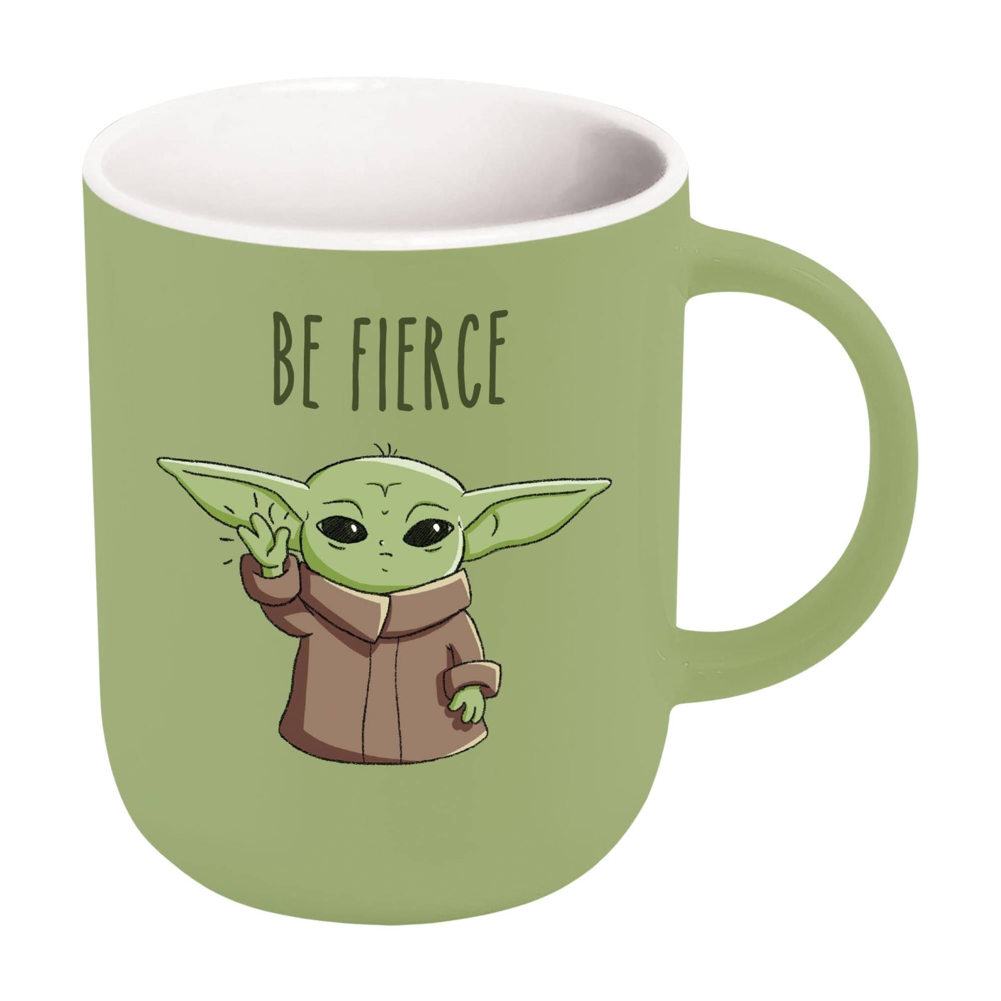 Front. Star Wars - Star Wars Grogu "Be Fierce" 16oz Cappucino Mug - Green.