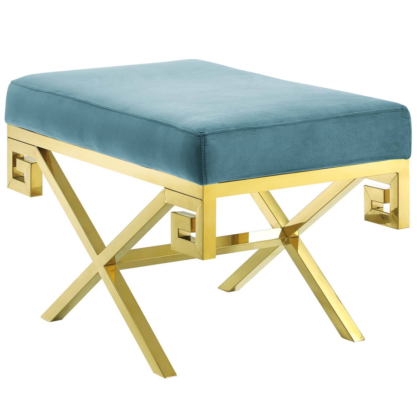 Angle. Modway - Rove Velvet Performance Velvet Bench by Modway - Sea Blue.