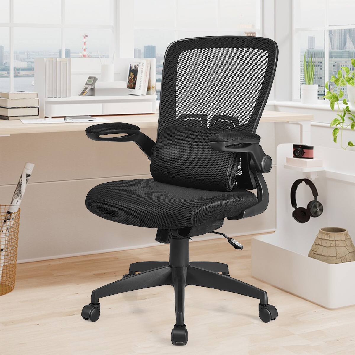 Alt View 14. Costway - Mesh Office Chair with Adjustable Height and Lumbar Support - Black.