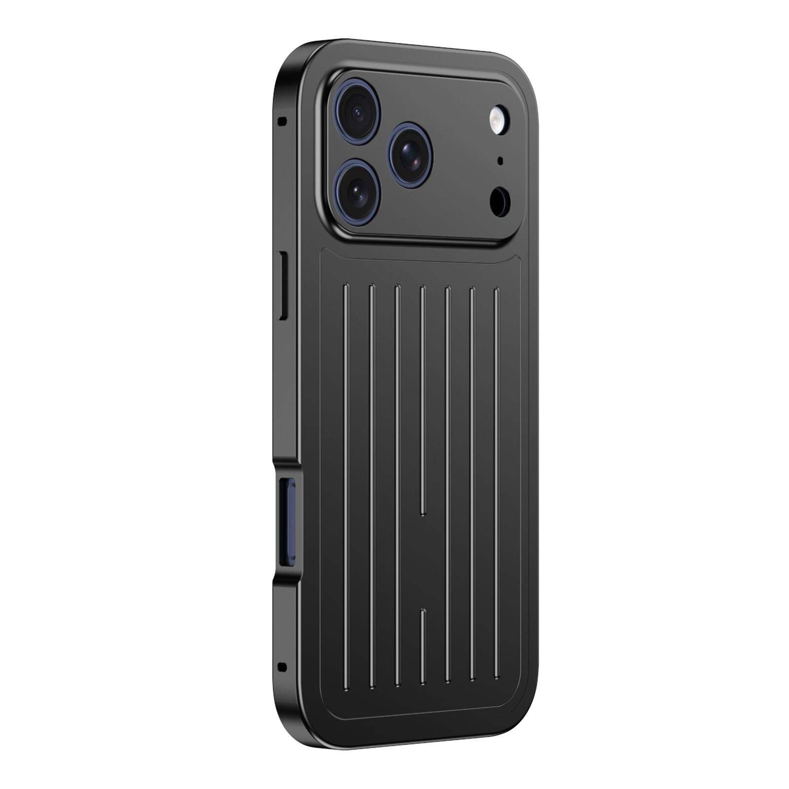 Angle. Dteck - Full Body Case for Apple iPhone 17 Pro with Built-in Glass Screen Protector, Aluminum Alloy Bumper Rugged Cover - Black.