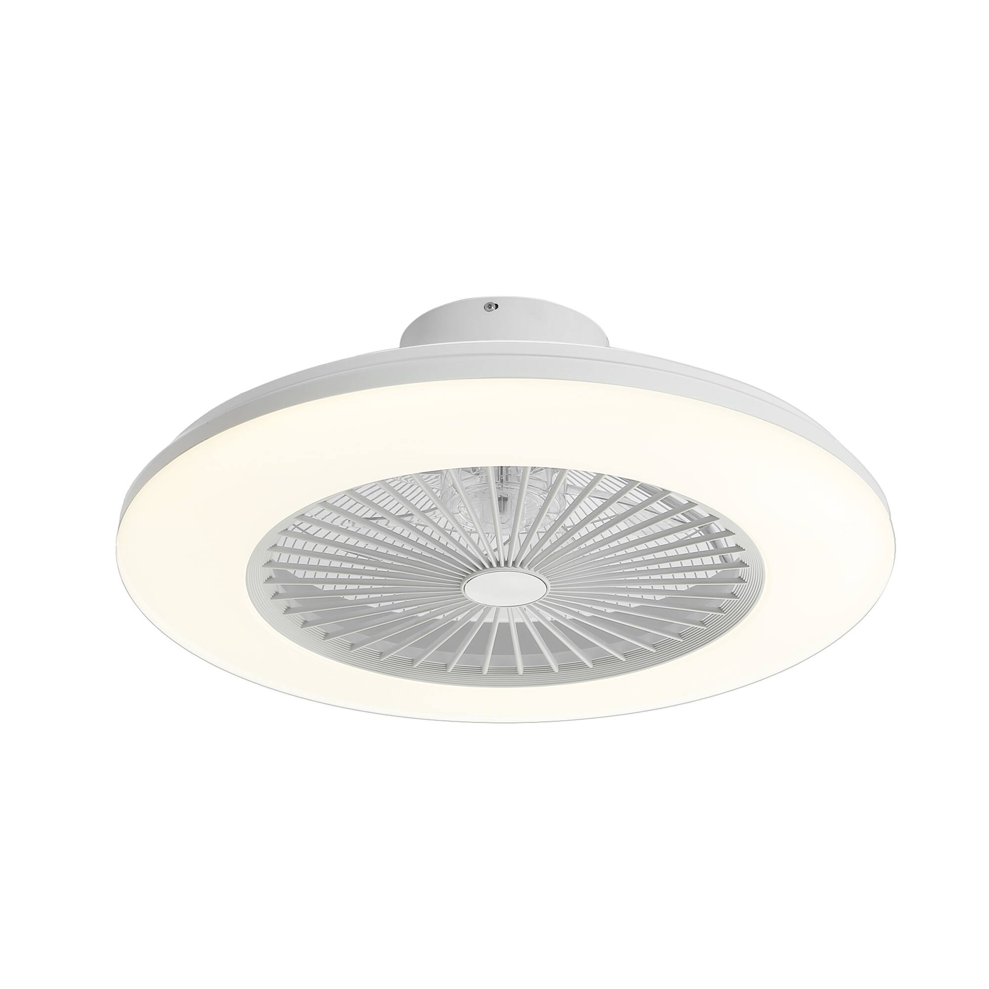 Back. Breezary - 22-Inch Flush Mount Ceiling Fan with LED RGB Light, 7 Transparent ABS Blades, DC Motor 120V/60Hz 20W, No Downrod - White.