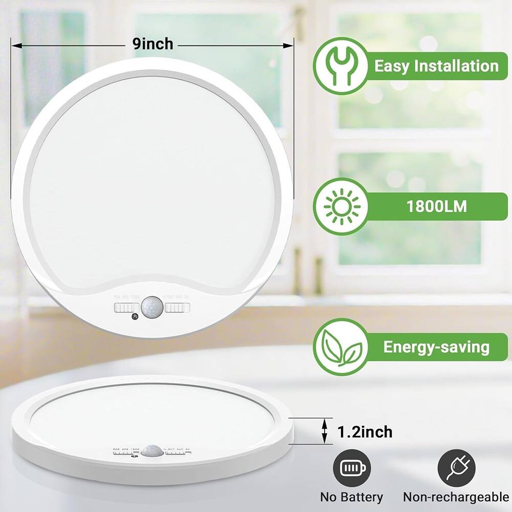 9 inch  
Easy Installation  
1800LM  
Energy-saving  
1.2 inch  
No Battery  
Non-rechargeable