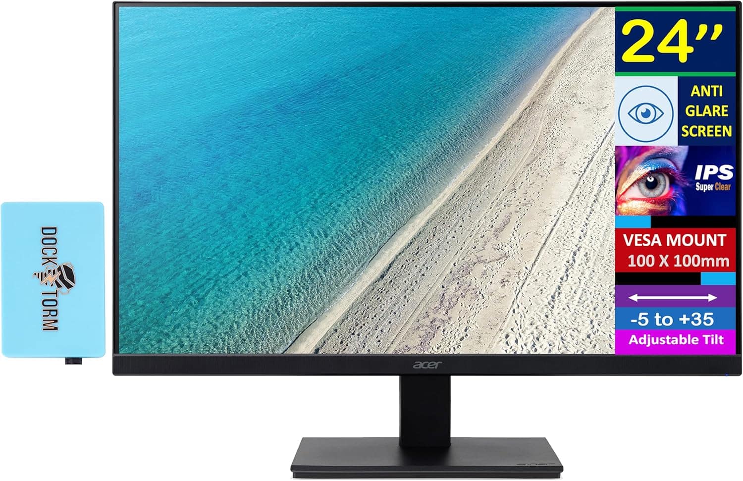 24" Anti Glare Screen Dock  
Dock-Torm  
Acer IPS Super Clear  
VESA Mount 100 x 100mm  
-5 to +35 Adjustable Tilt
