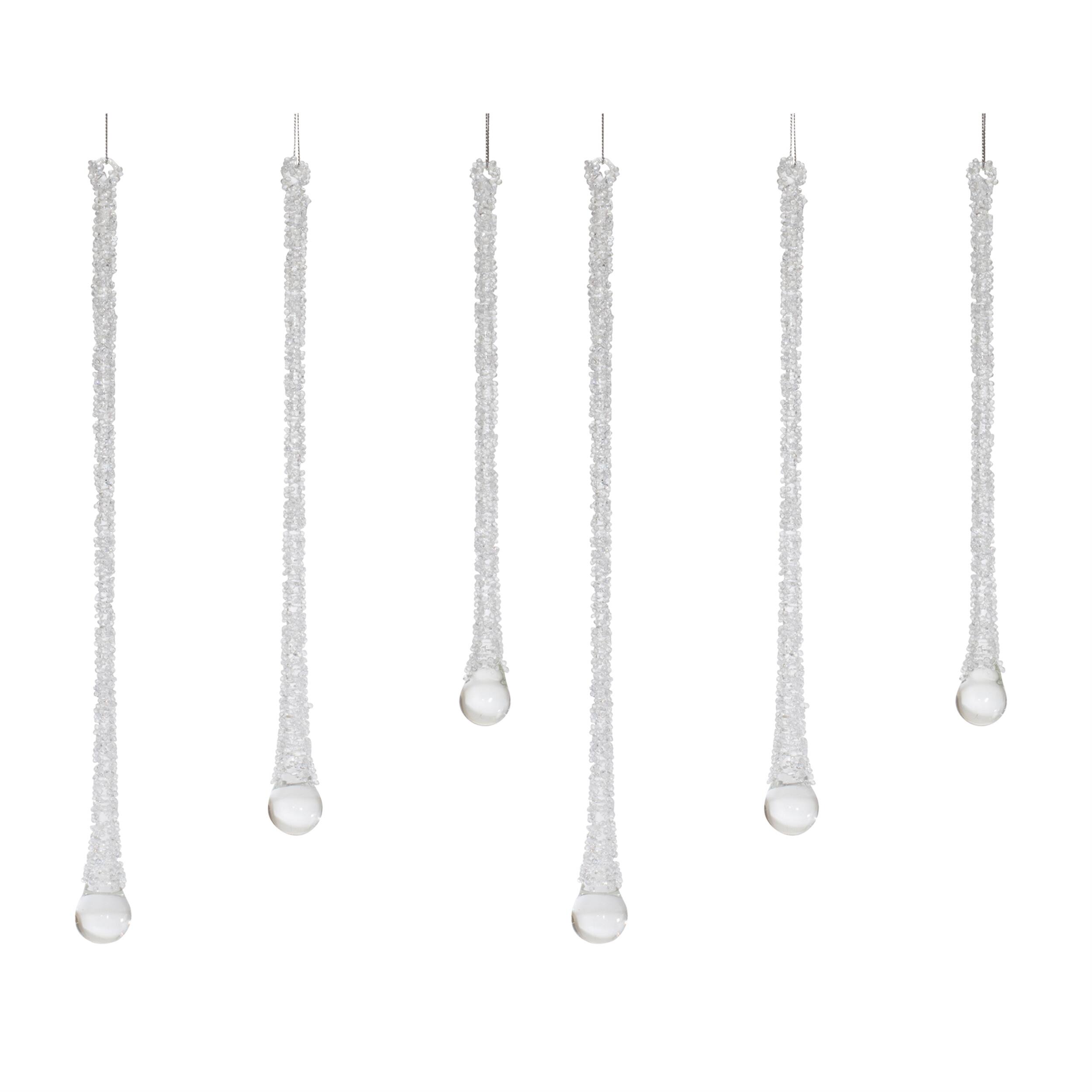 Alt View 3. BreeBe - Clear Beaded Glass Icicle Drop Ornament (Set of 6) - Clear.