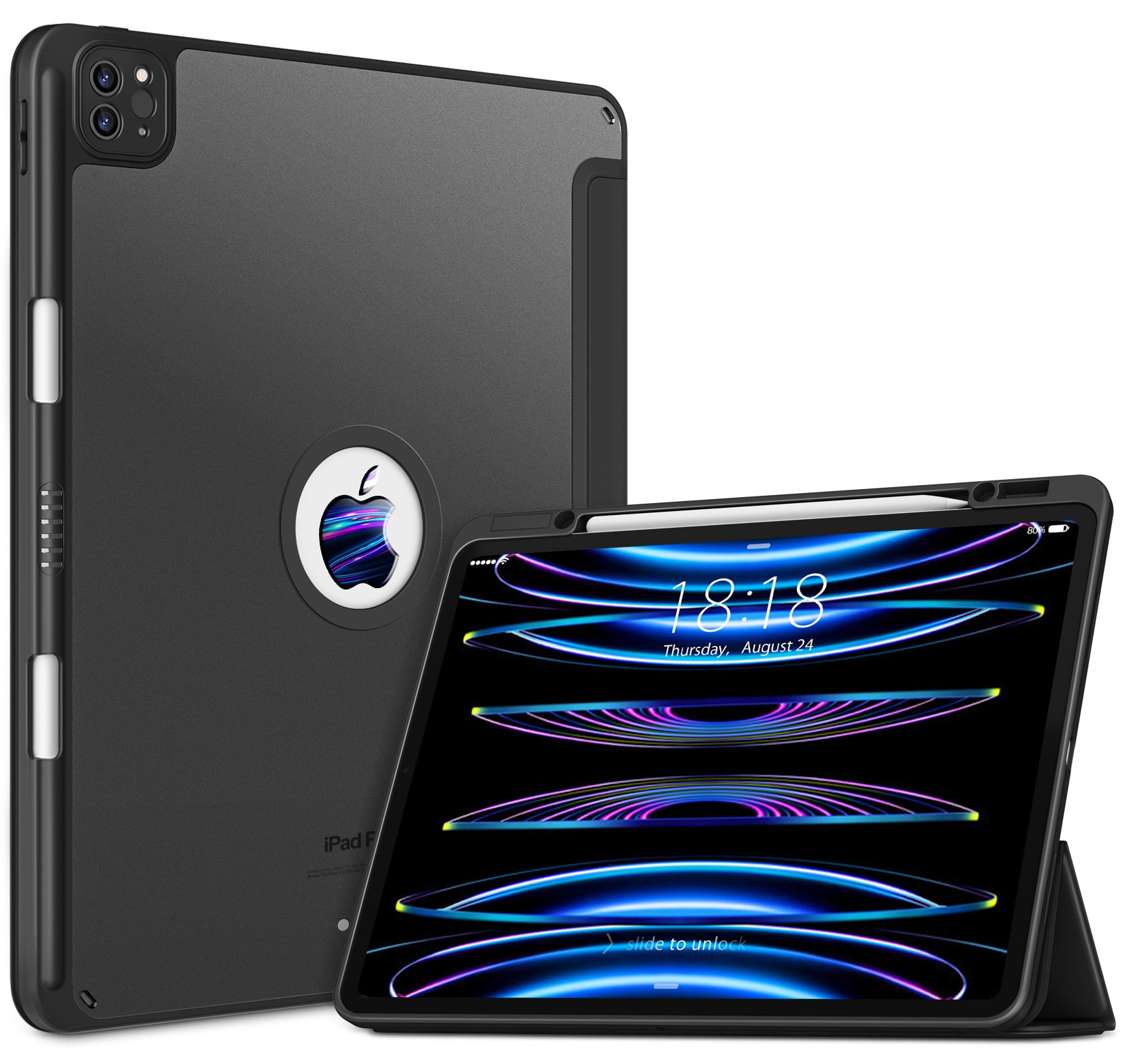 DTTO - Case for iPad Air 13 inch M2 2024,Smooth Matte Back,TPU Shockproof Frame,Built-in Pencil Holder,Auto Sleep/Wake - Black