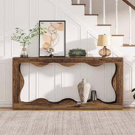 Tribesigns - Farmhouse Console Table,63" Scalloped Entry Table - Rustic Brown