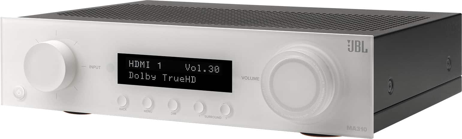 The text on the image reads: "INPUT HDMI 1 Vol.30 Dolby TrueHD BACK MENU DIM SURROUND y VOLUME @tetotombeyond.1y = ajec I Buokaqnes Rupustaqumc os ages UBL MA310."