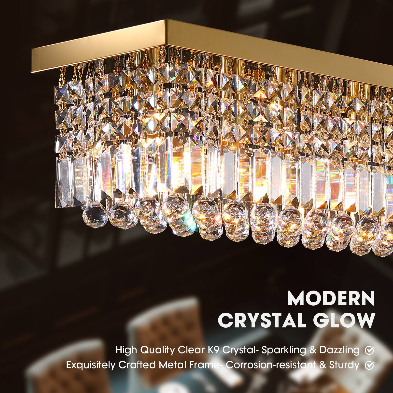 MODERN CRYSTAL GLOW

High Quality Clear K9 Crystal- Sparkling & Dazzling  
Exquisitely Crafted Metal Frame- Corrosion-resistant & Sturdy