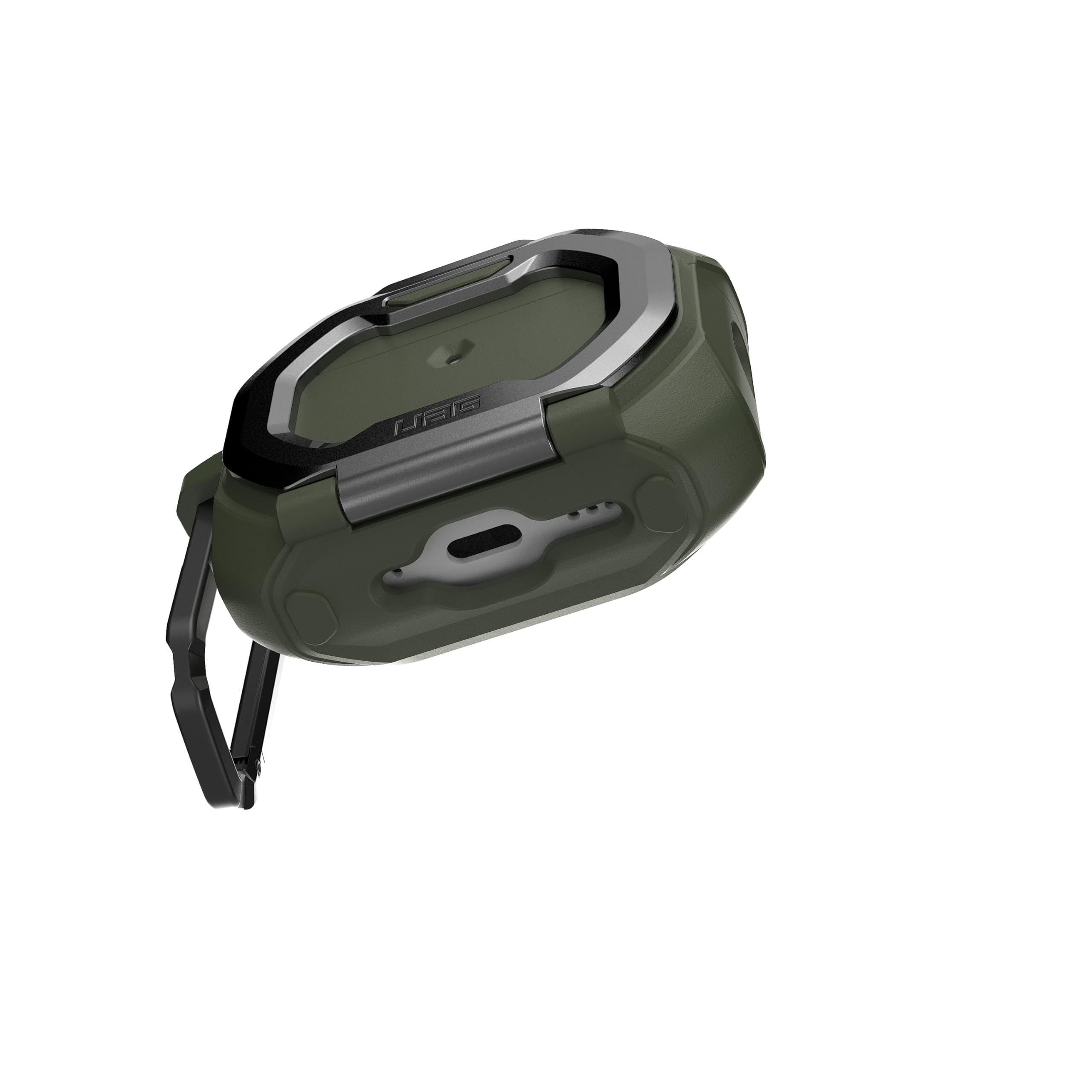 Alt View 7. UAG - AirPods Pro 3rd Gen Case w/ Built-in Phone Stand & Detachable Carabiner Clip, Rugged Protective Cover, Monarch - Olive Drab/Silver.