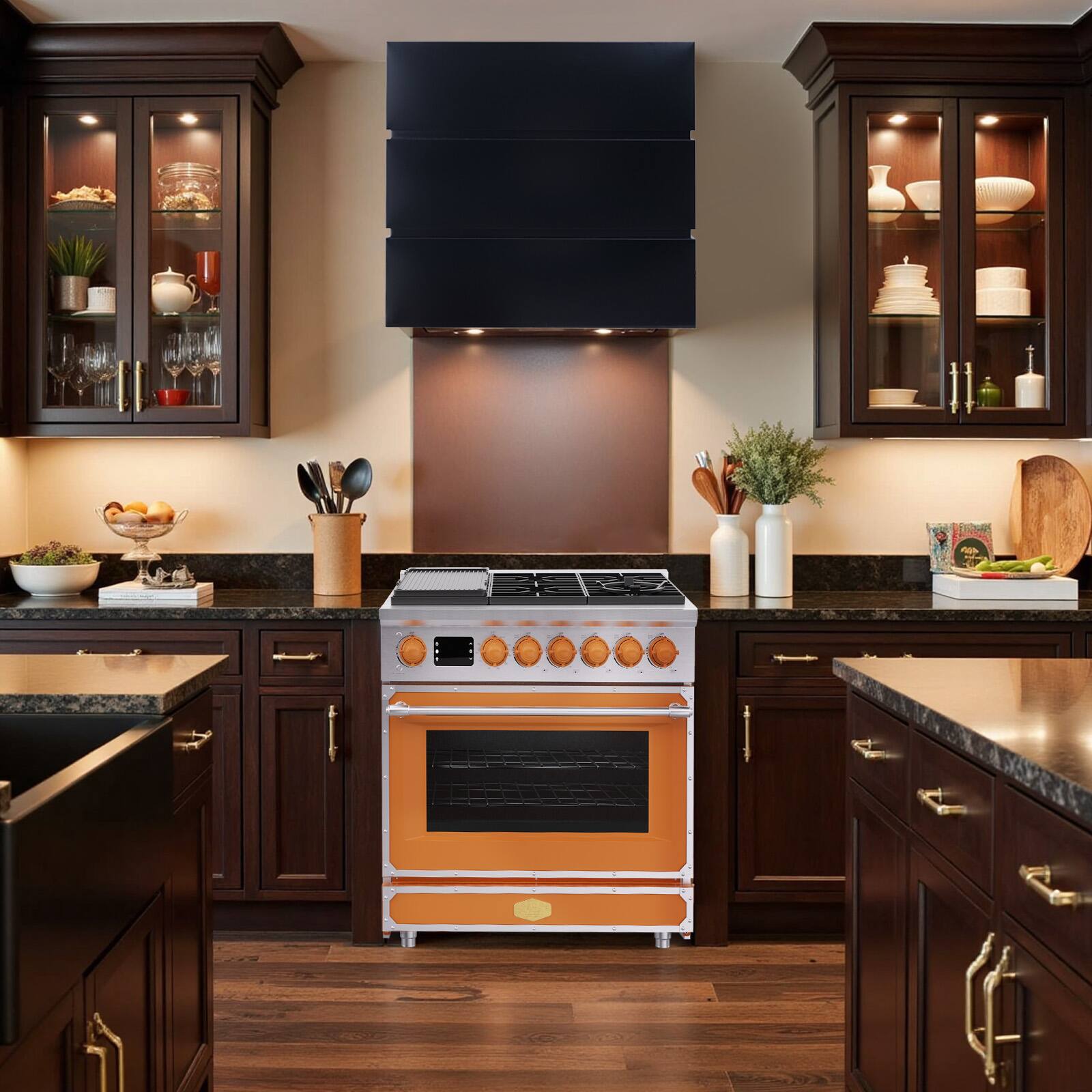Alt View 8. Akicon - Akicon 4.2 Cu.ft Freestanding Gas Rapid Convection Range with 6 Sealed Burners and Cast Iron Grates in Tangerine Orange - Tangerine Orange.