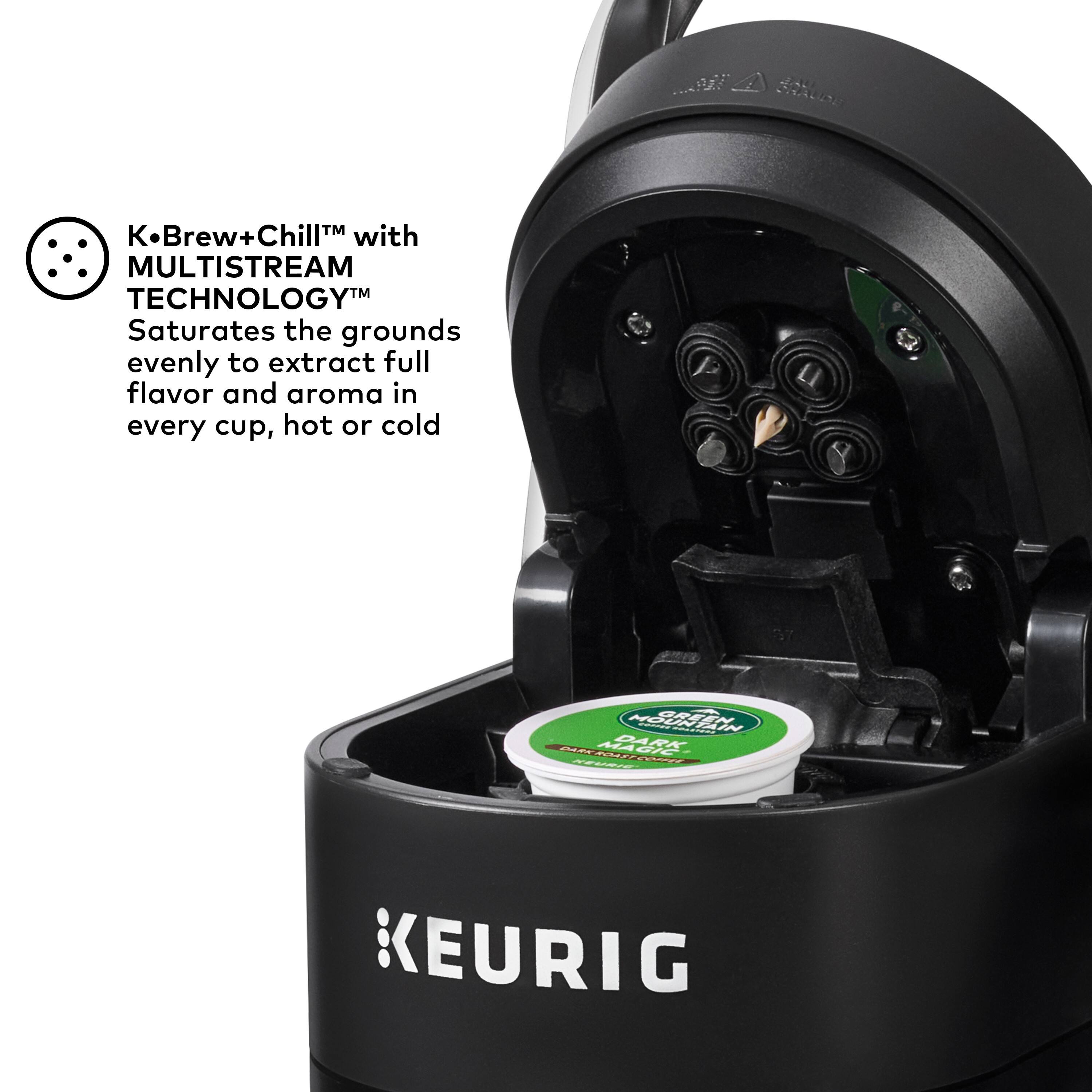 Keurig K-Brew Chill with MultiStream Technology saturates the grounds evenly to extract full flavor and aroma in every cup, hot or cold.