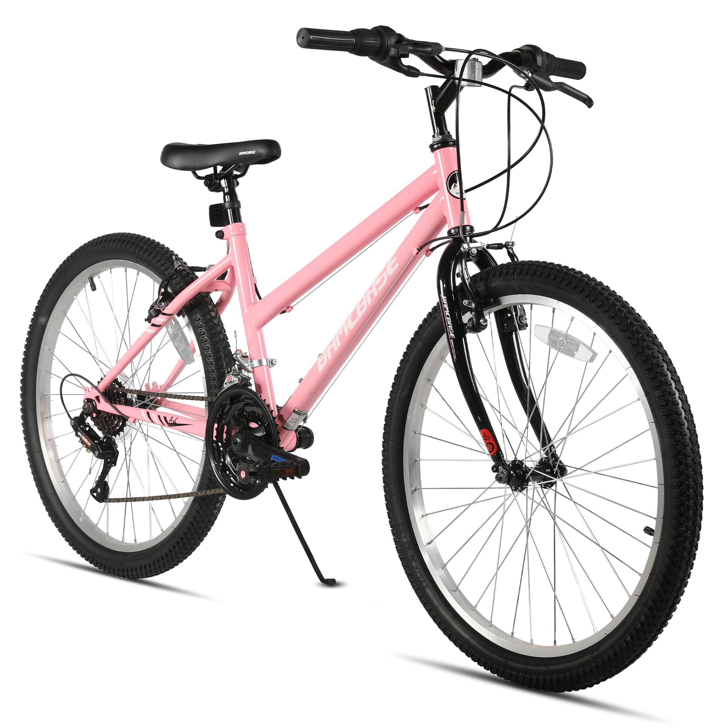 HILAND - BAMCBASE Lavender 26'' Step-through Mountain Bike with 18-Speed, High-Tensile Steel Frame Bicycle, MTB Women - Pink