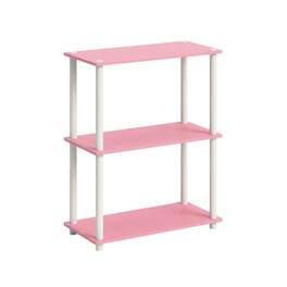 FurniFact - Wooden bookcase with open storage shelves for modern home decor - Pink/White