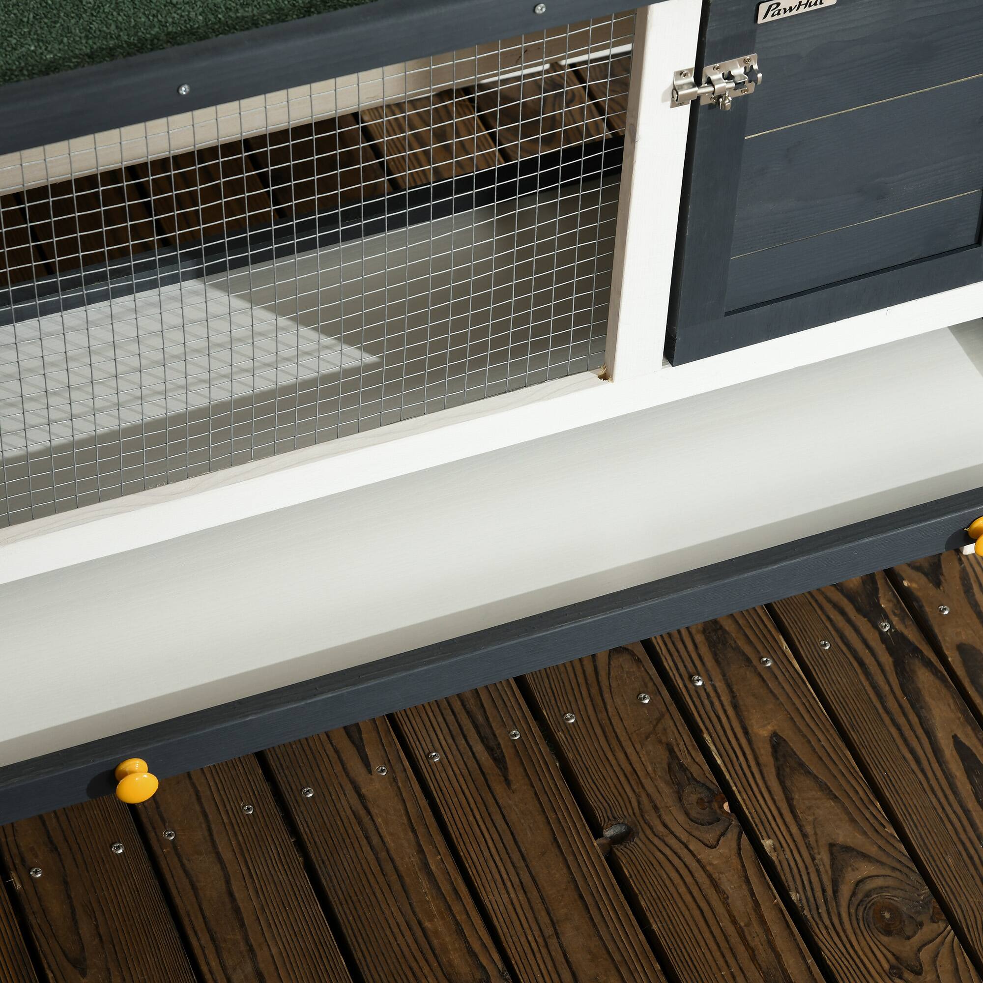 Alt View 5. Pawhut - 35" Wooden Rabbit Hutch Indoor, Bunny Cage Outdoor, Guinea Pig House with Pull-Out Tray, Openable Asphalt Roof.