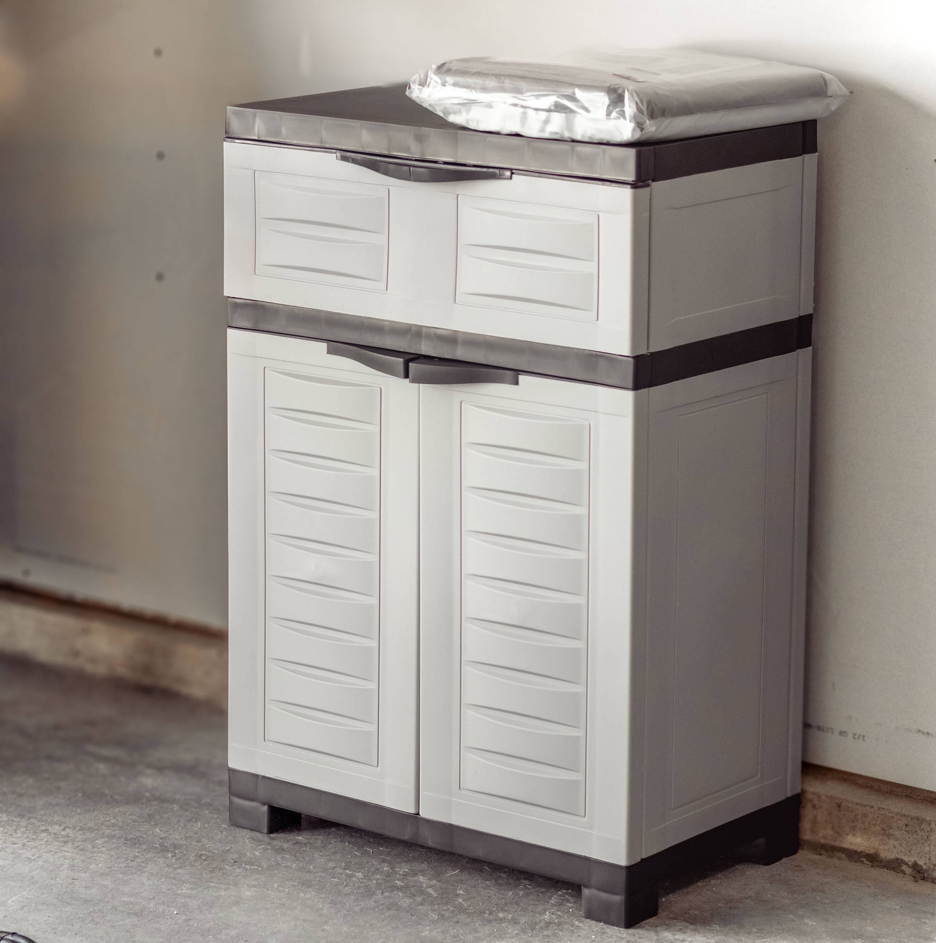 Alt View 5. Sunnydaze - Plastic Storage Cabinet with Adjustable Shelf and Drawer - Gray.