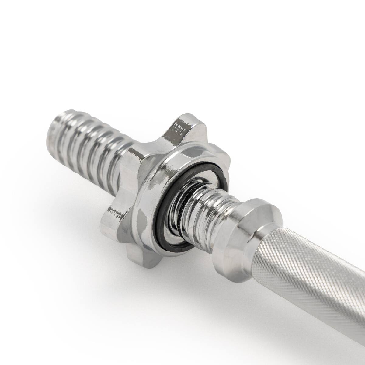 Left. Sunny Health & Fitness - Standard 14” Threaded Chrome Dumbbell Bar Set with Star-Lock Collars - Silver.