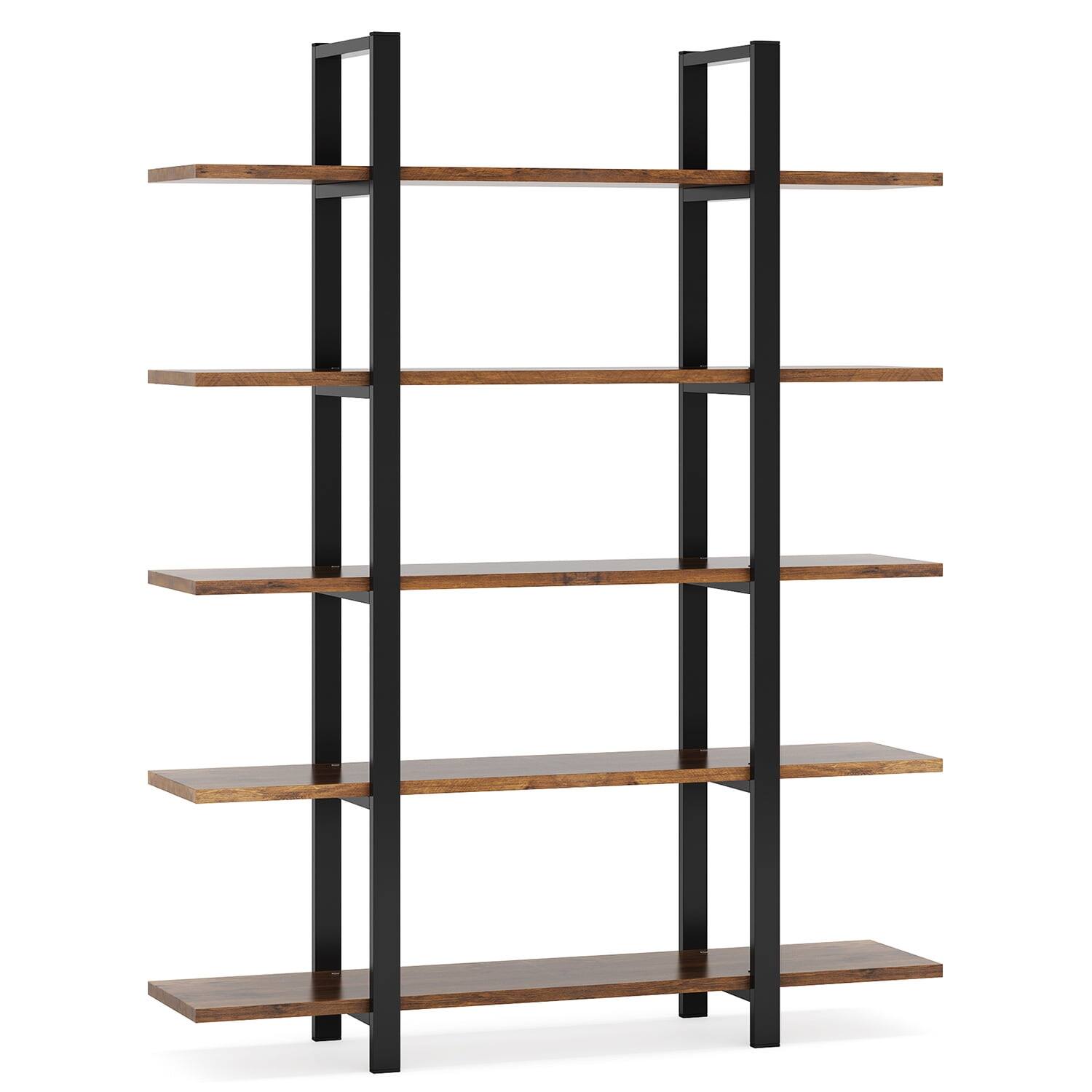 Alt View 1. Kadyn - Kadyn Bookcase, Open Etagere Storage Display Bookshelf,4-Tier Leaning Free Standing Ladder Shelf 5-Tier - Retro Brown.
