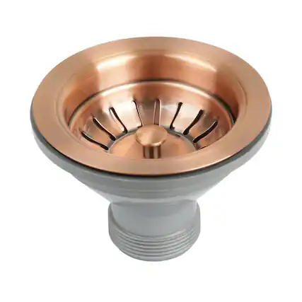 Front. Akicon - Akicon Solid Brass Kitchen Sink Strainer with Basket for 3-1/2 in. Standard Strainer Drain in Copper - Copper.