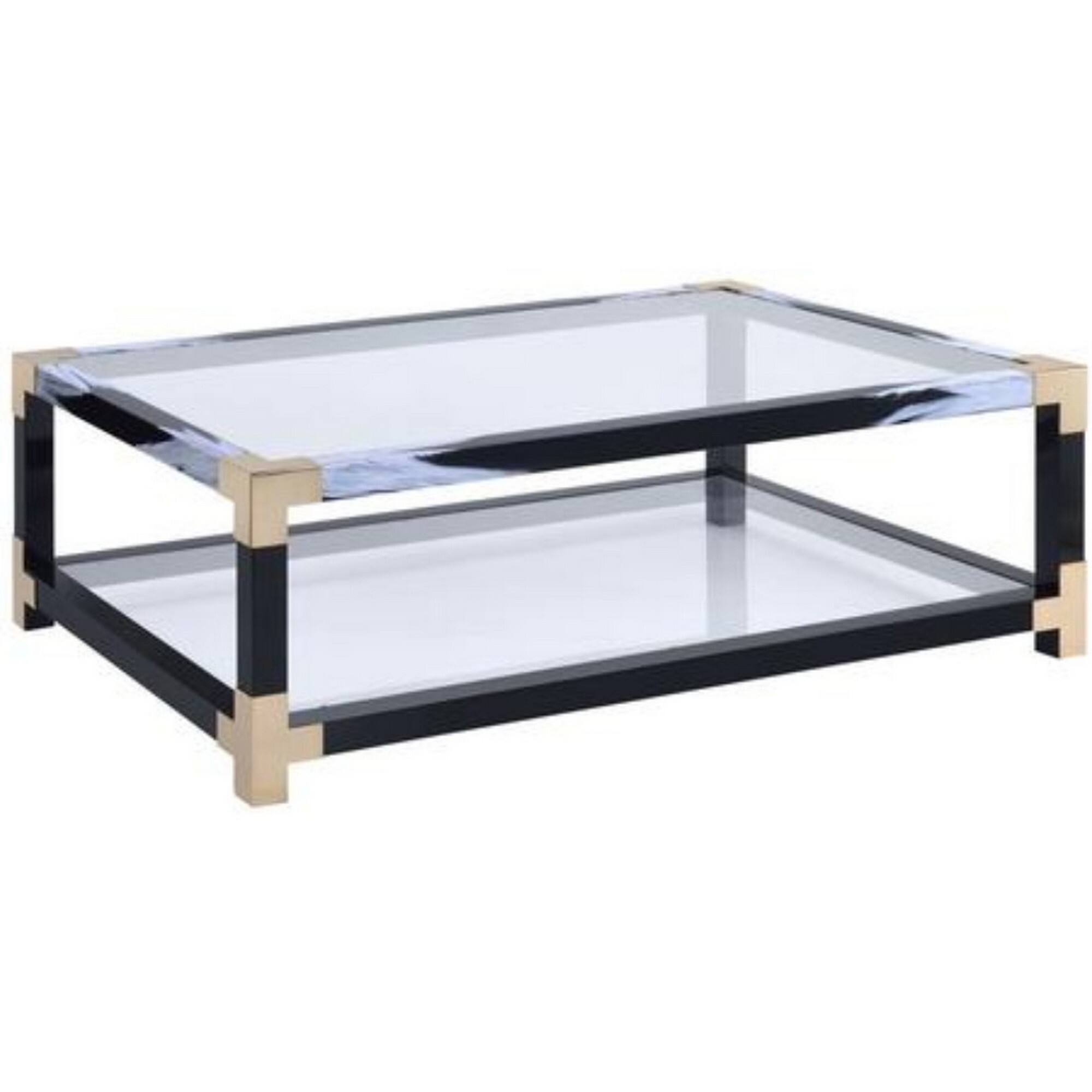 Front. Manhattan Lane - Rectangular Metal Coffee Table with Glass Top and Shelf - Black.