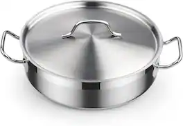 Cooks Standard - Professional 4qt S S Sauté Pan w Lid, Deep Frying Pan Chefs All Purpose Skillet With Lid, induction Dishwasher Oven Safe - Stainless Steel