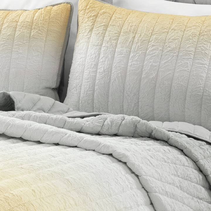 Left. Hivvago - King size Yellow Orange Grey Lightweight Crinkle Fabric 3 Piece Quilt Set - Yellow Orange Grey.