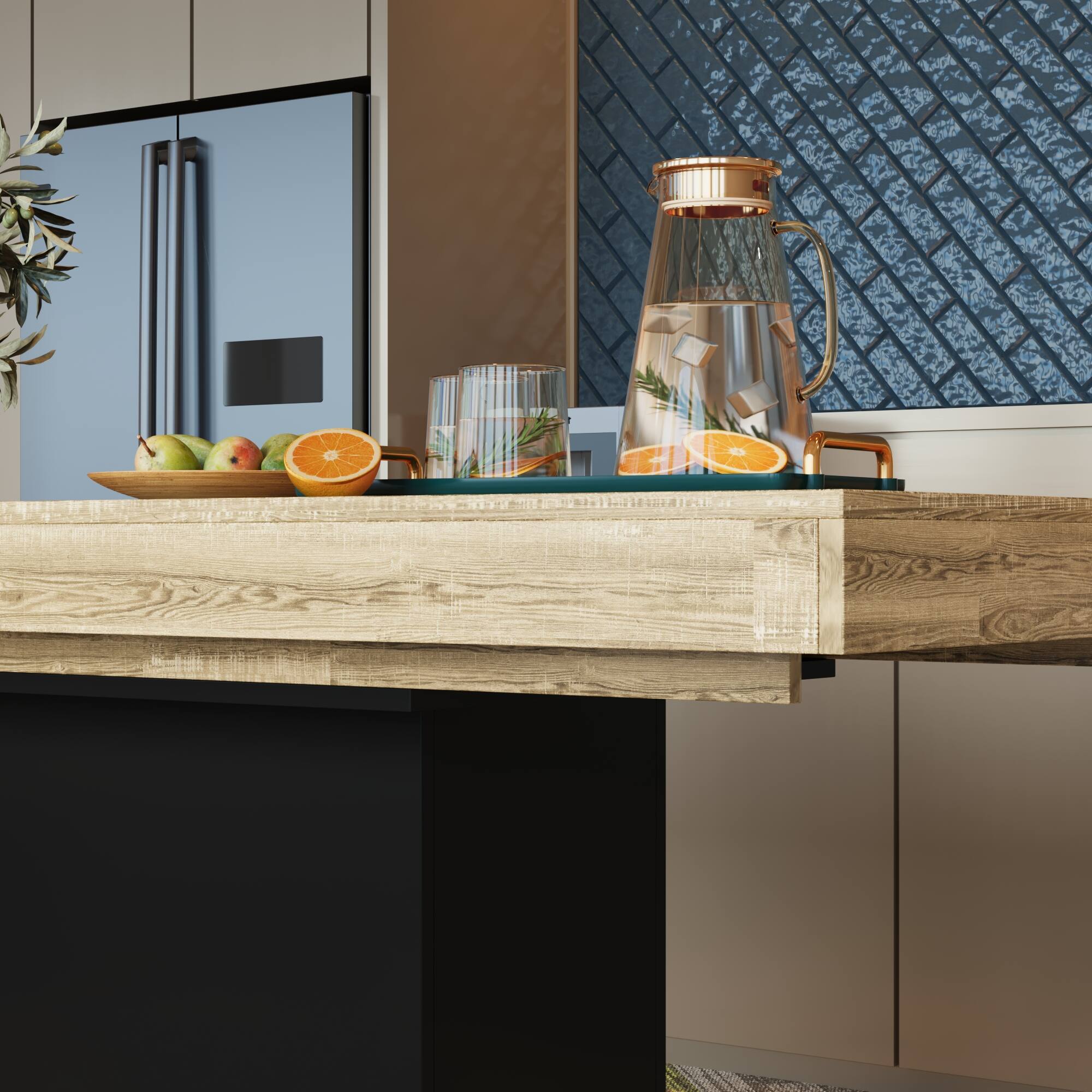 Alt View 1. FUFU&GAGA - Extendable Dining Table for 6-8, Wood Grain Kitchen Table with Black Base, Space-Saving Expandable Table for Home - Black & Wooden.