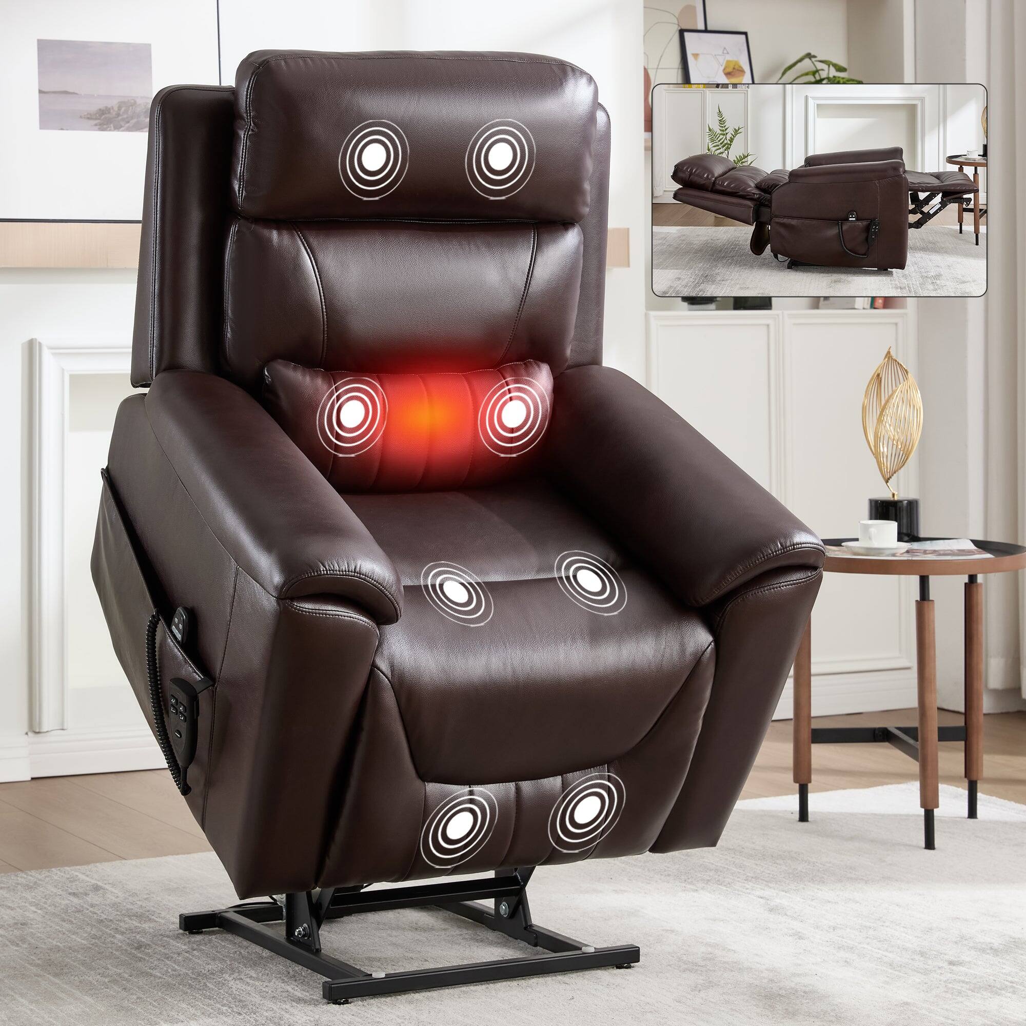 Alt View 1. Boyel Living - Dark Brown Faux Leather Dual Motor Power Lift Recliner Chair, Infinite Position, 350 LBS, 8-Point Massage & Lumbar Heat - Dark Brown.