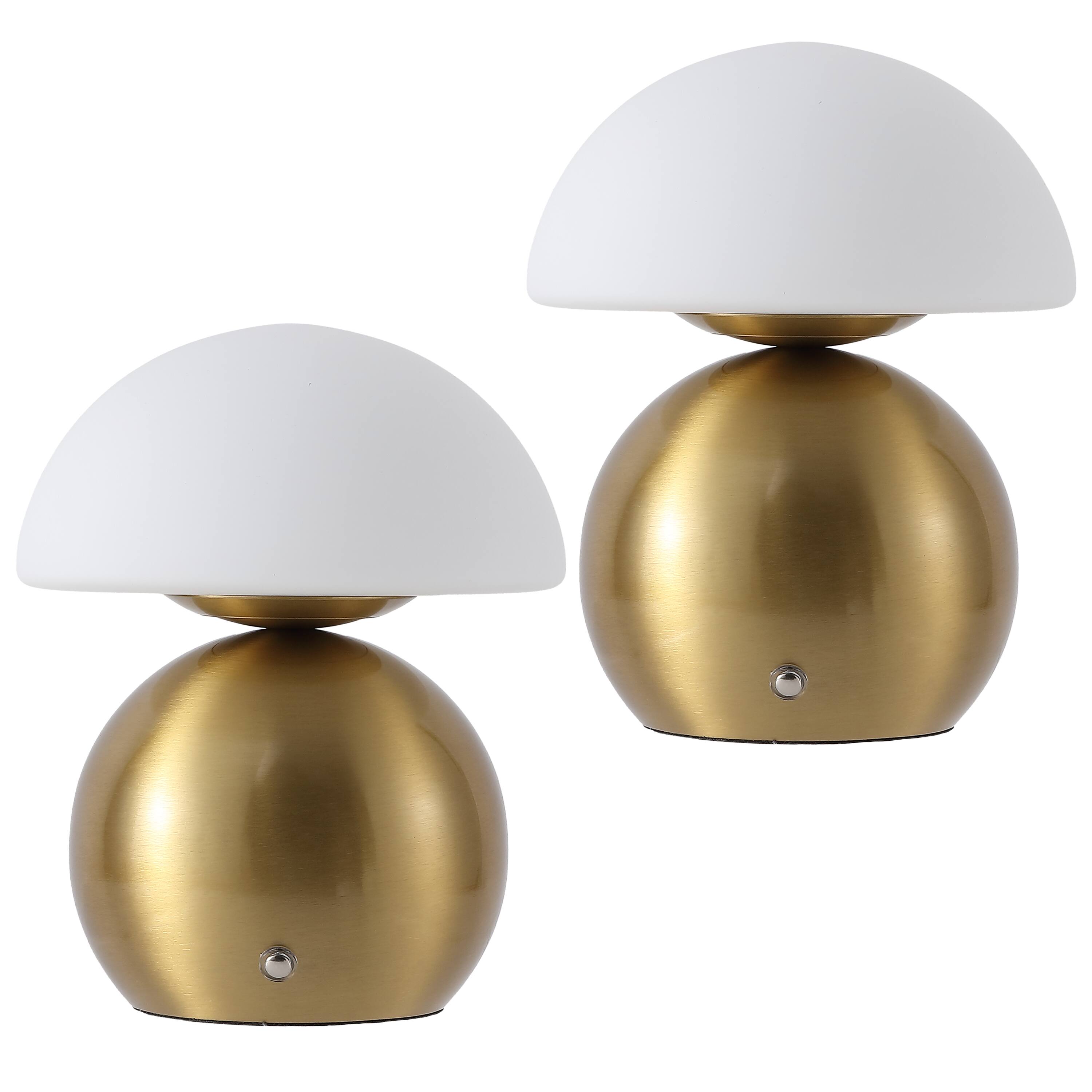 Alt View 7. Jonathan Y - Kanya 7.25" USB-C Rechargeable Table Lamp Set of 2, Brass Gold Metal Base with White Glass Dome Shade and Touch Dimmer - Brass Gold.
