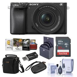Bundle - Sony - Alpha a6400 Mirrorless Digital Camera with 16-50mm Lens - with Shoulder Bag, 32GB SD Card, Cleaning Kit,