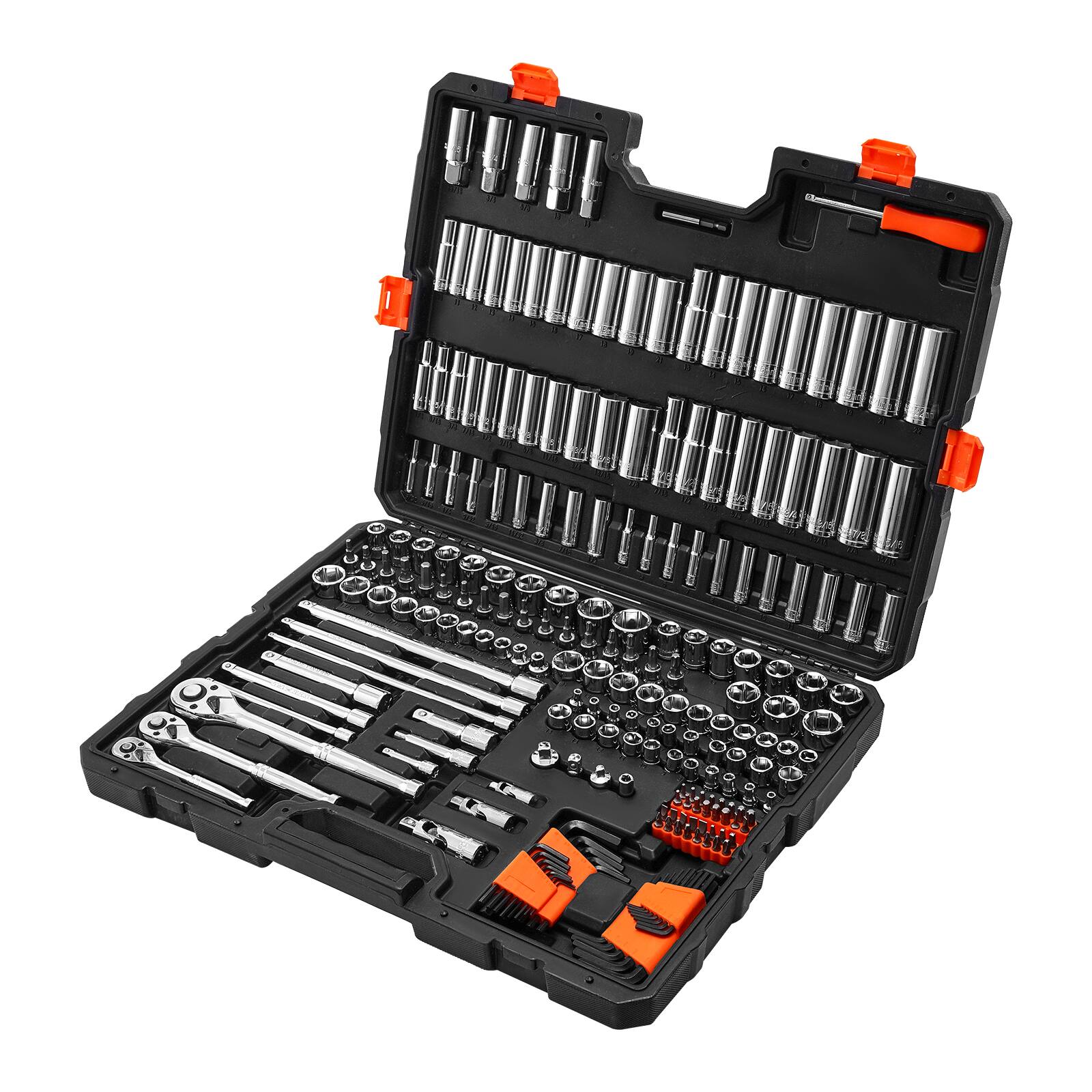 Alt View 5. VEVOR - Socket Set, 225 Pieces, 3/8 & 1/4 & 1/2 inch Drive Socket and Ratchet Set, SAE and Metric, Deep and Shallow - Black+Sliver.