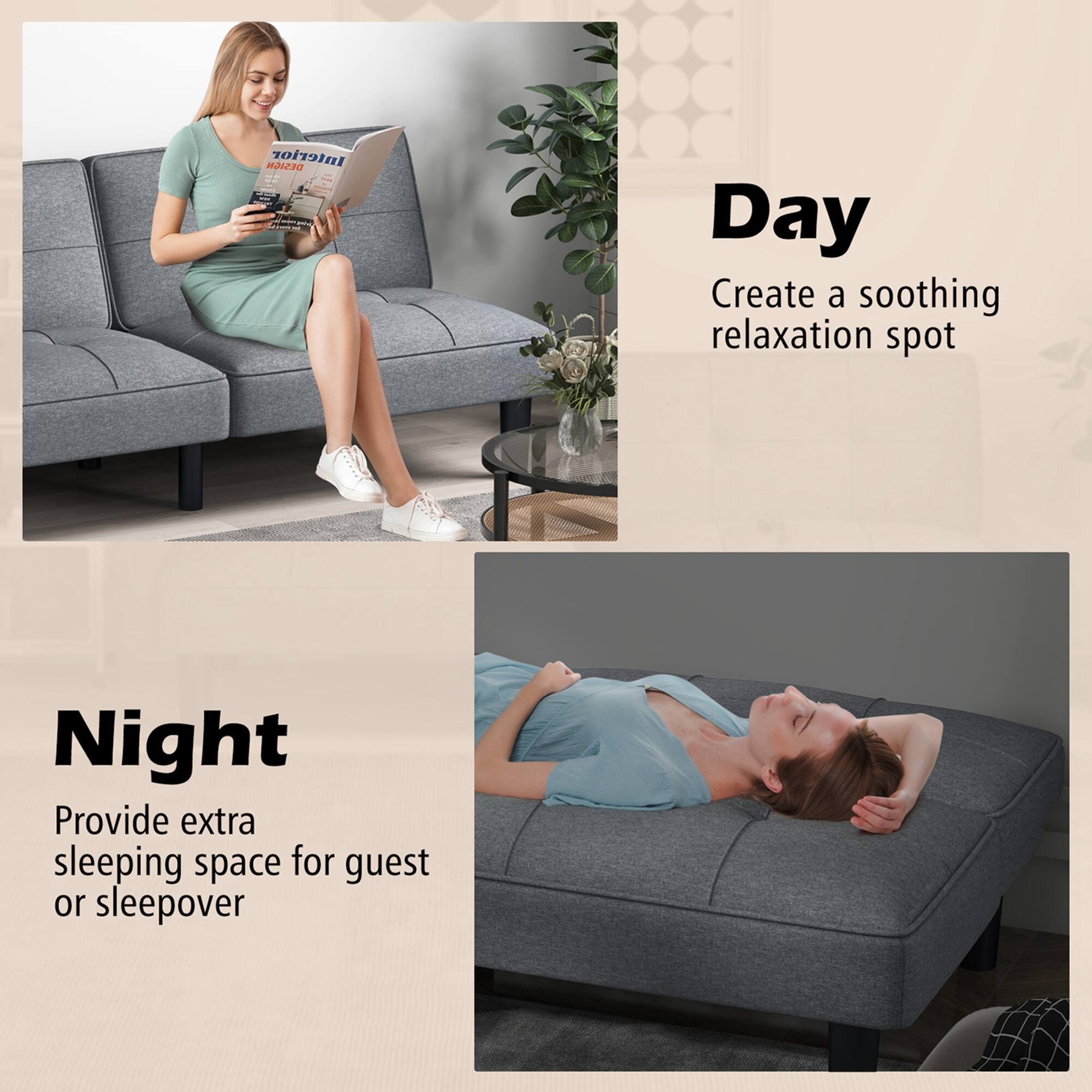 Design Interior Day: Create a soothing relaxation spot. Night: Provide extra sleeping space for guest or sleepover.