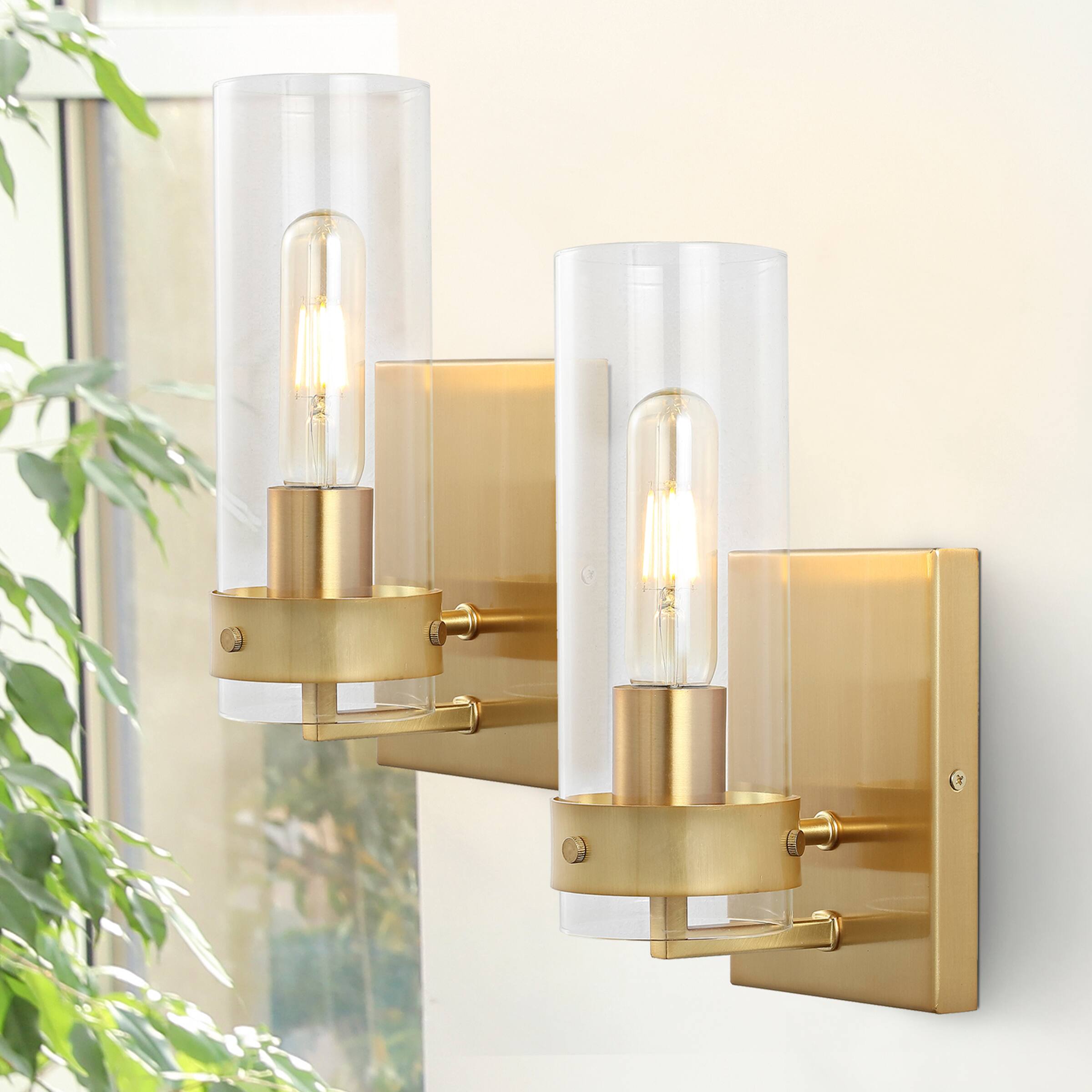 Alt View 6. Jonathan Y - Harper 4.5" 1-Light Coastal Minimalist Iron/Glass LED Sconce, Brass Gold/Clear (Set of 2) - Brass Gold.