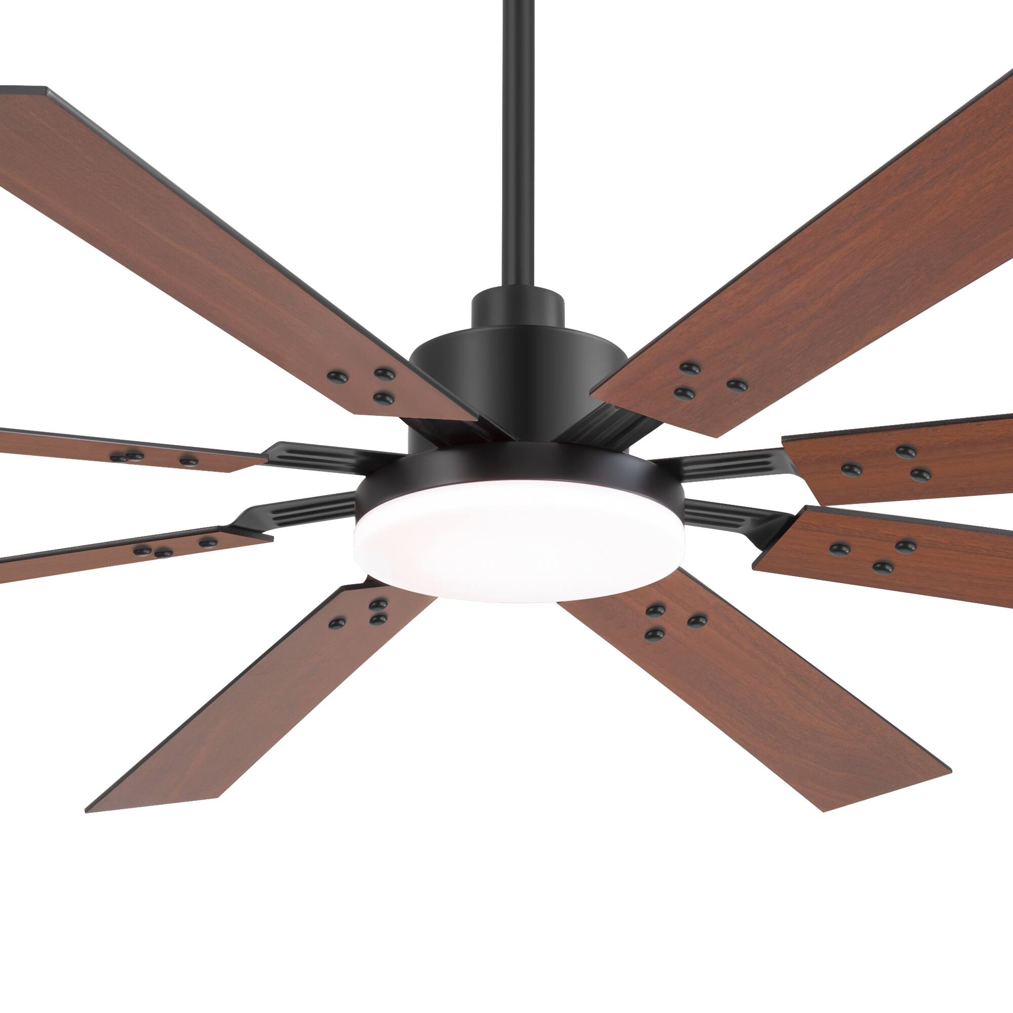 Alt View 9. Breezary - 72'' Ceiling Fan with 8 Plywood Blades, 3-Color Light, 6-Speed DC Motor, 6"/20" Downrods, Remote with Timer - Matte Black and Dark Wood Grain.