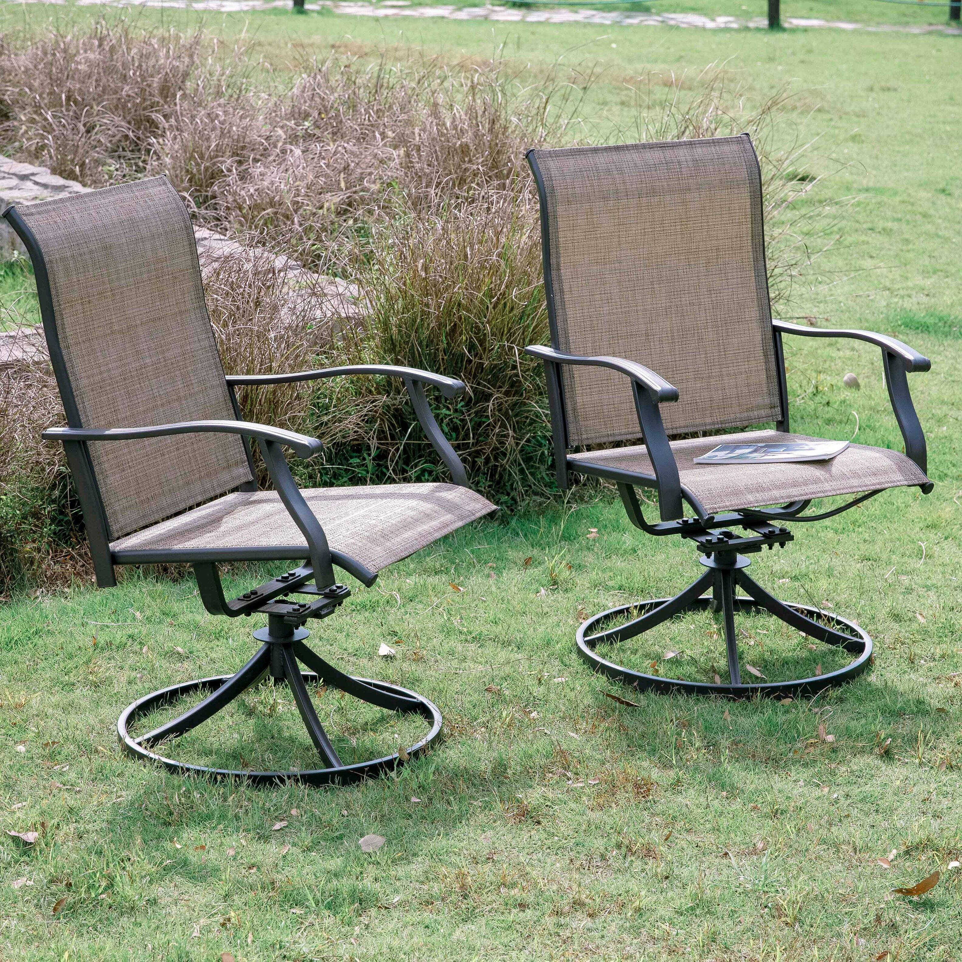 Left. Nuu Garden - Nuu Garden Outdoor Patio Swivel Chair Set of 2, Textilene Fabric Bistro Dining Chairs - Black&Brown.