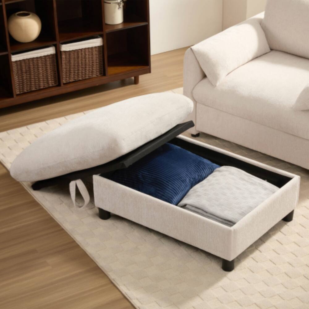 Alt View 4. LUCKY ONE - 37" Single Chenille Armchair Sofa w/ Storage Ottoman Phone Holder USB Charger - Beige.