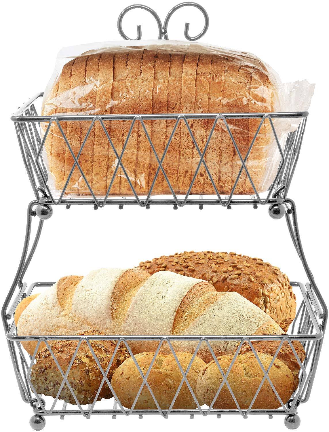 Alt View 4. Sorbus - Sorbus Fruit Basket Display Stand, 2-Tier, for Vegetable, Fruit & Bread Counter Storage for Kitchen, Bathroom - Silver.