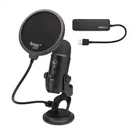 Blue Microphones - Blue Yeti Microphone (Blackout) with Knox Gear Pop Filter and 3.0 4 Port USB Hub - ABLMFC5YETIK3