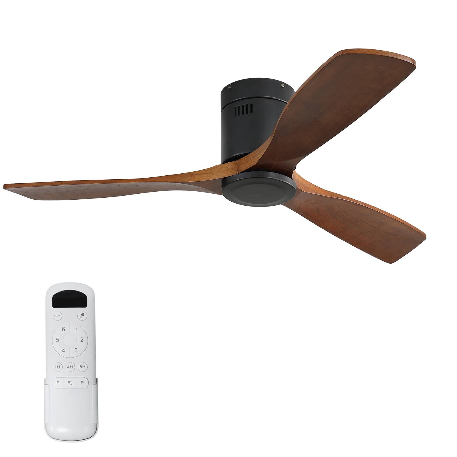 Alt View 6. Sofucor - 52 Inch Black Ceiling Fan No Night with Remote 6 Speed/Solid Wood Blades/Bedroom Low Profile Ceiling Fans Quiet - Black Walnut Wood.
