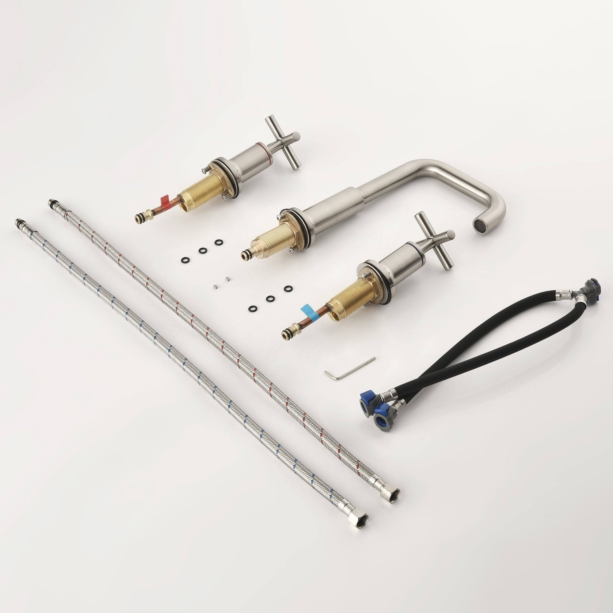 Alt View 1. Boyel Living - Brass 8 Inch Widespread Double Handle Bathroom Faucet with Water Supply Hoses and Quick Connected Hose in Brushed Nickel - Brushed Nickel.