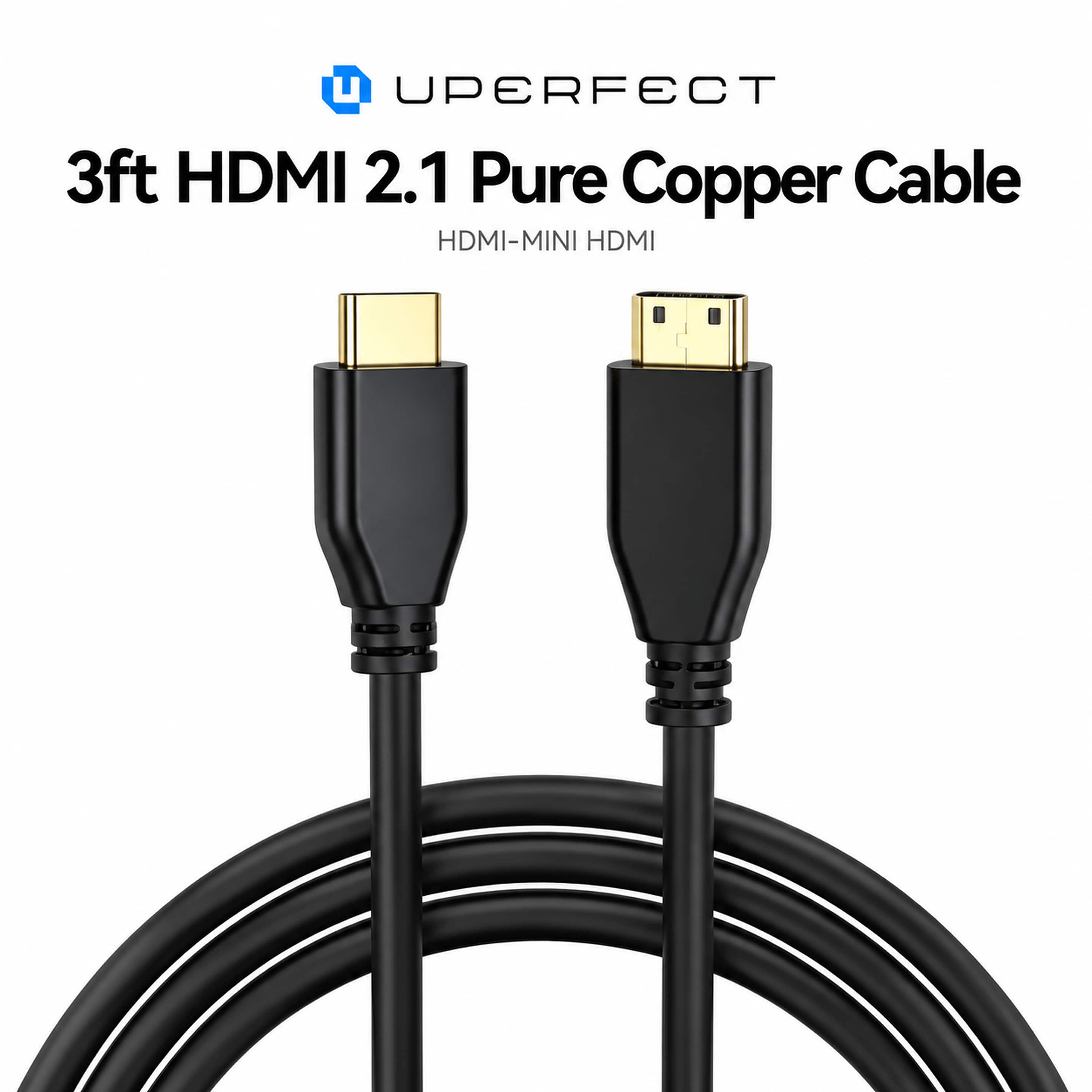 UPERFECT - UCable Mini HDMI to HDMI Cable 5 ft, HDMI 2.1 8K 48Gbps, Gold Plated, Braided Shield