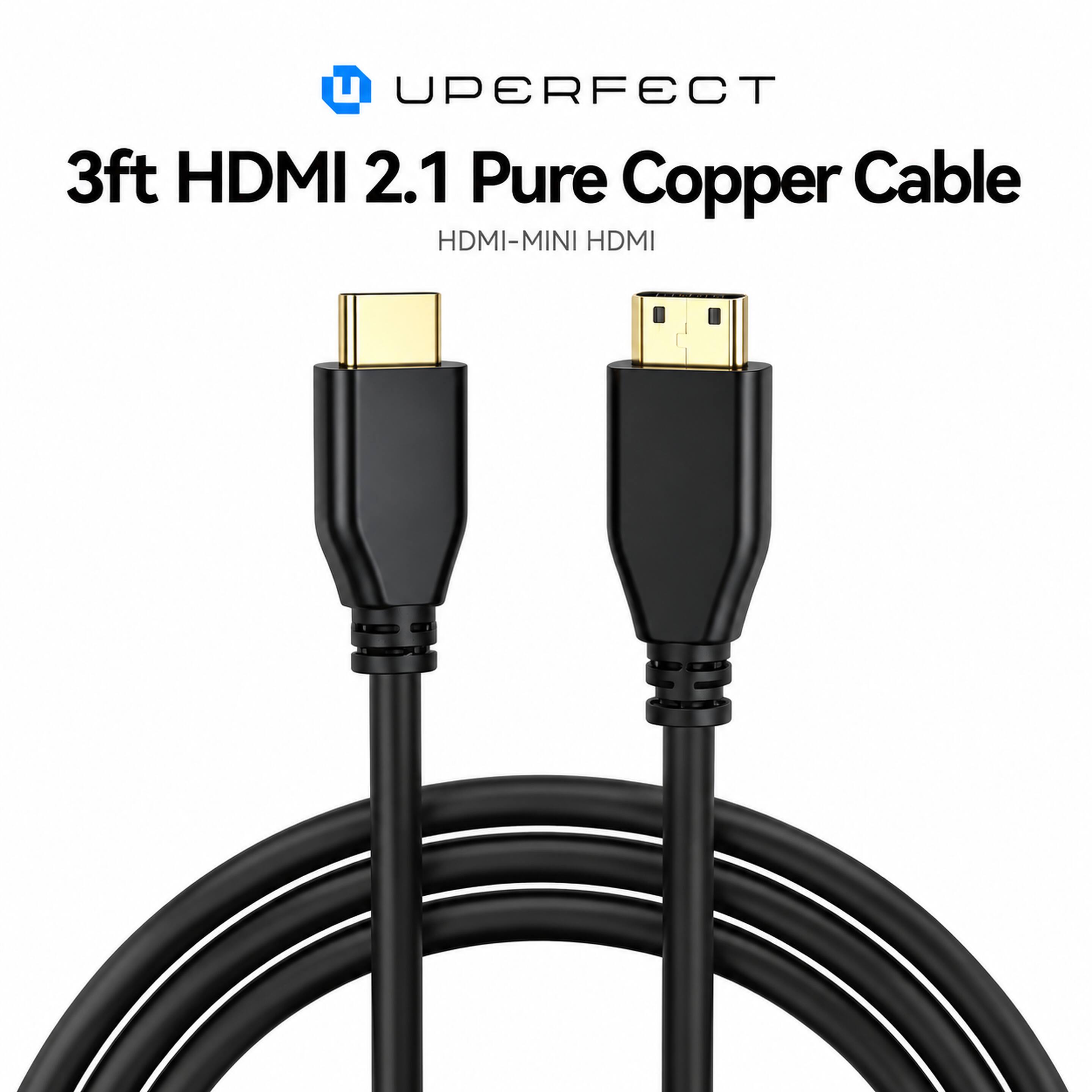UPERFECT - UCable Mini HDMI to HDMI Cable 5 ft, HDMI 2.1 8K 48Gbps, Gold Plated, Braided Shield